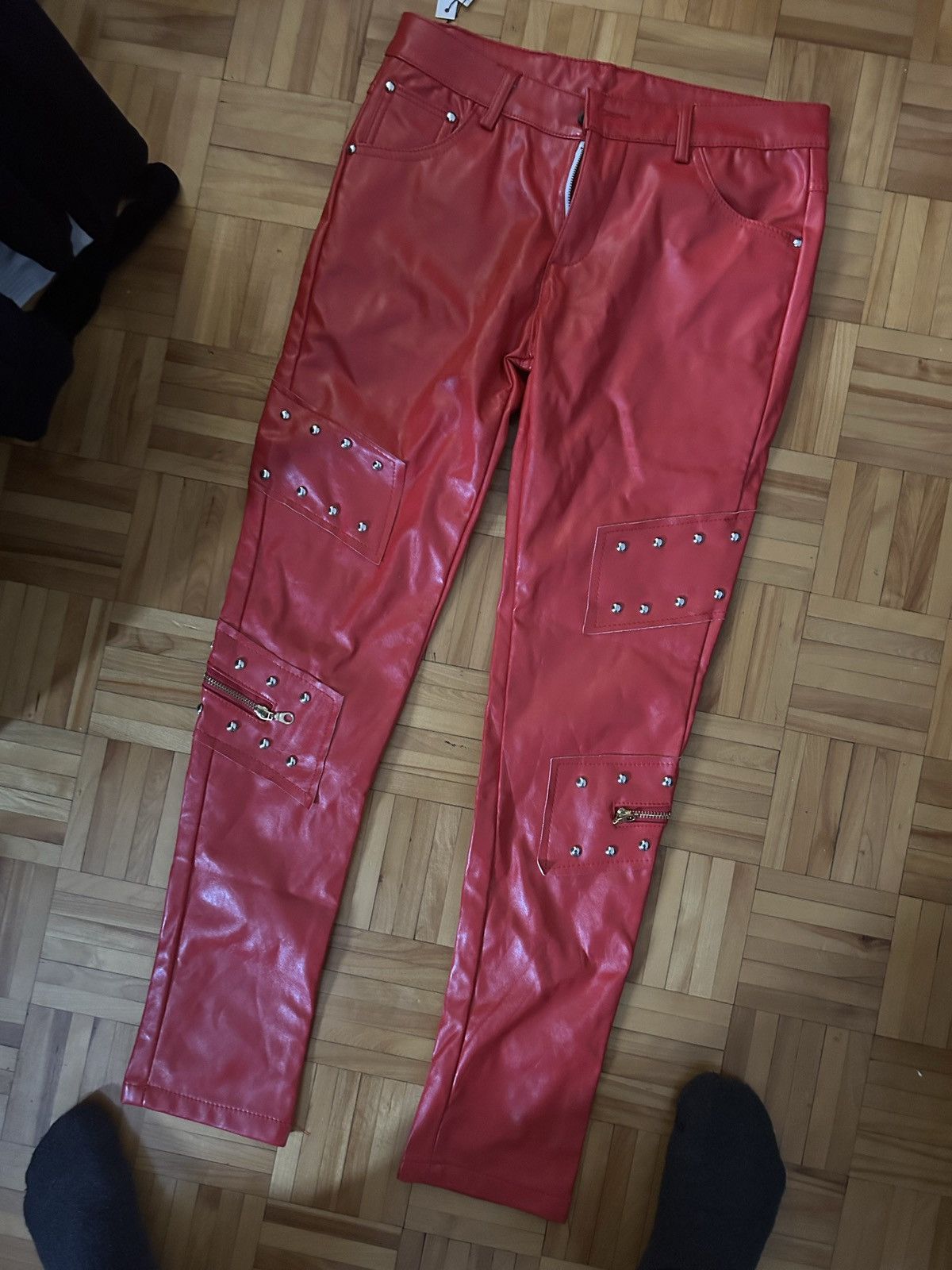 Japanese Brand Faux leather red pants Size US 31 - 1 Thumbnail