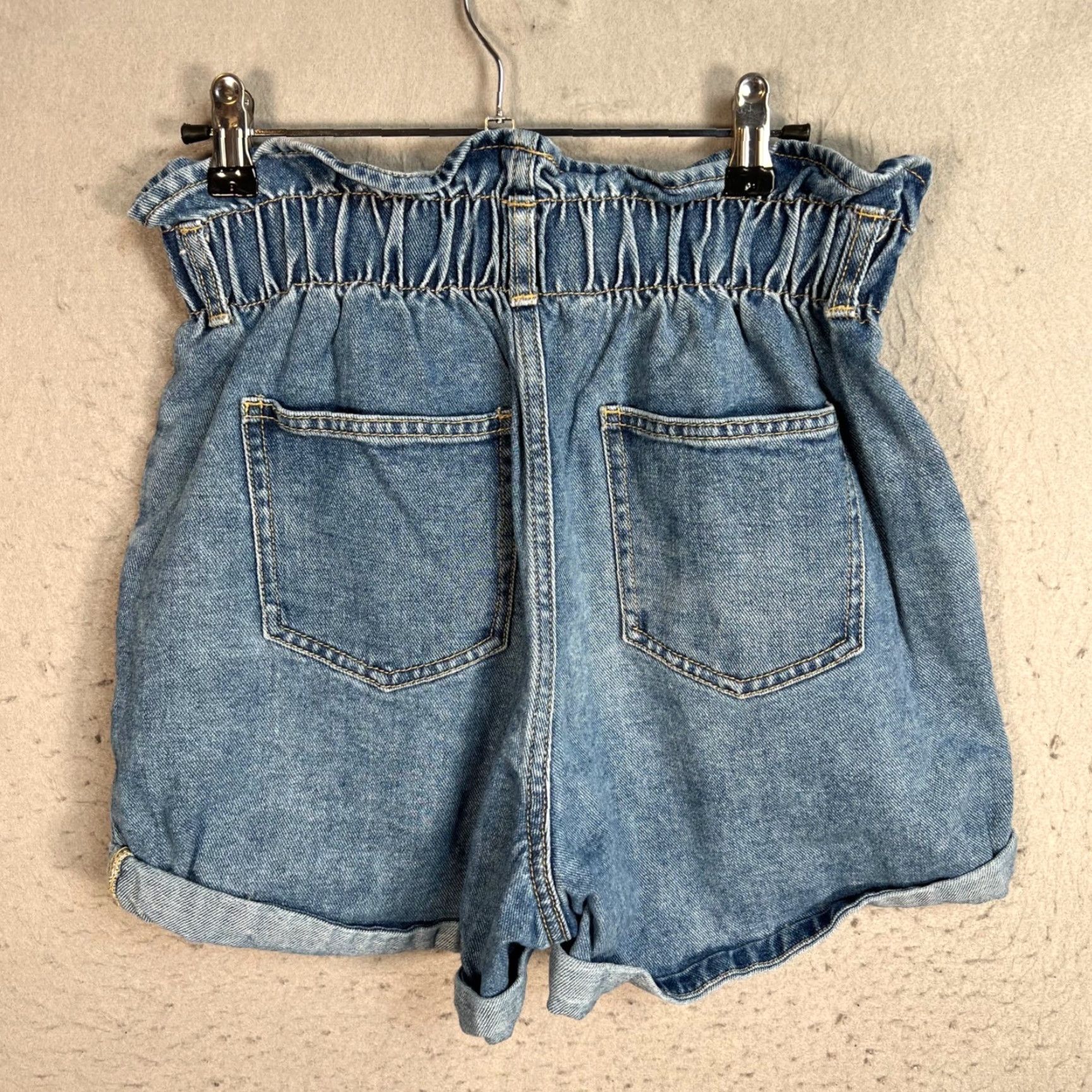 Denime Oak & Fort Womens S Blue Denim Paperbag Waist Shorts Rolled Cuffs 5-Pocket Inseam 3in High Rise Summer Spring Casual Men/Women? Gender end: Womens Size 28" / US 6 / IT 42 - 2 Thumbnail