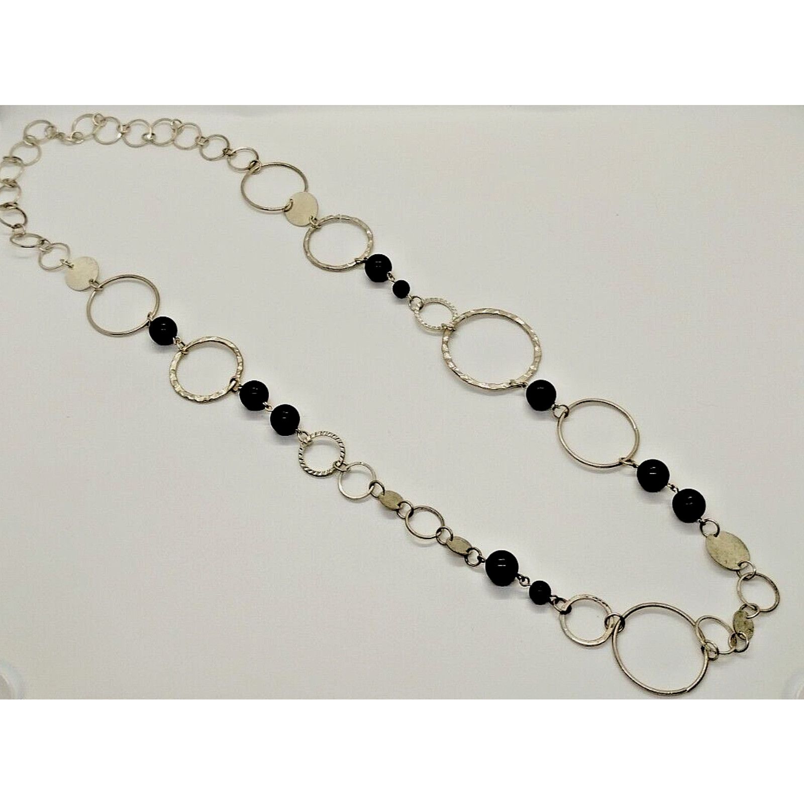 Vintage Silver Tone - Black Beaded Long Necklace Size ONE SIZE - 1 Thumbnail
