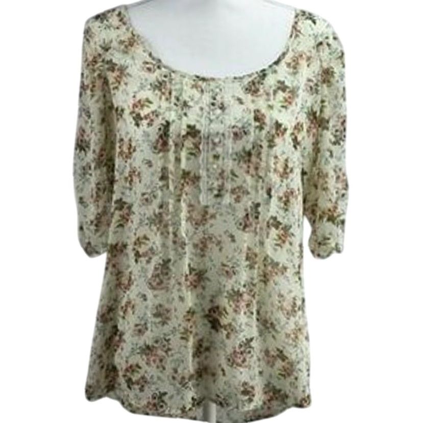 Vintage Love Squared Blouse Shirt Women S Pink Floral Scoop Neck Cottagecore Prairie Bohemian Coquette Garden 60s 70s Size S / US 4 / IT 40 - 2 Thumbnail