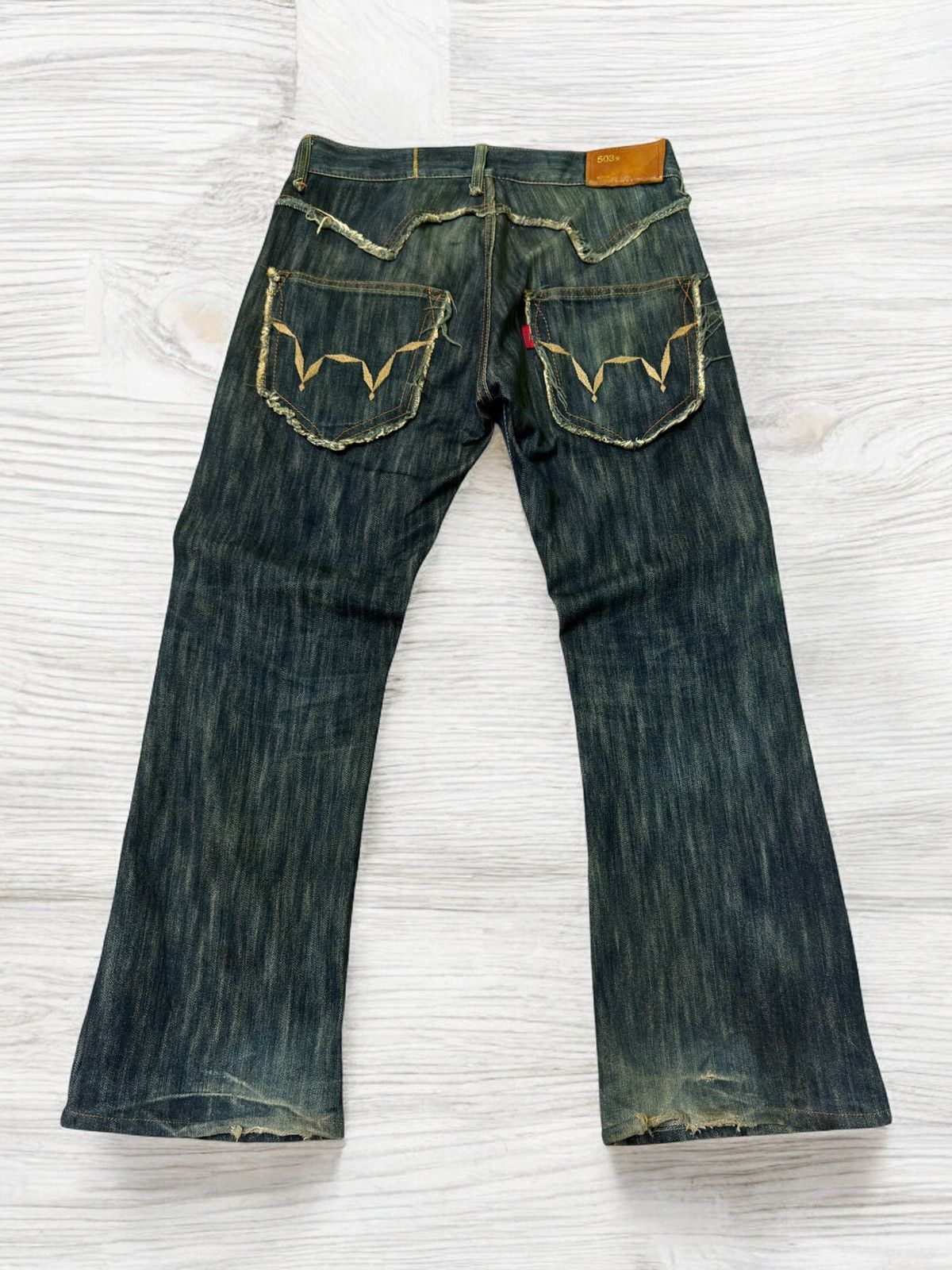 Flared EDWIN 503 Distressed Style V Pocket Denim Jeans