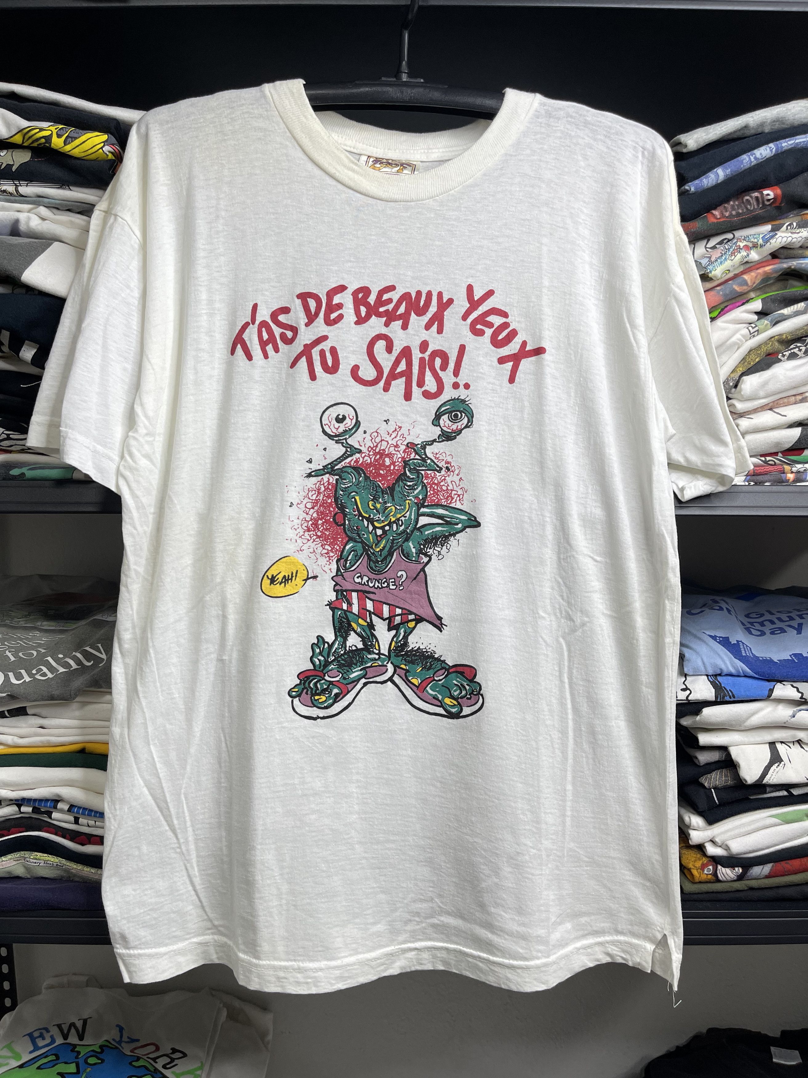 Vintage EURO 80〜90's "T'AS DE BEAUX YEUX TU SAIS!" Tee L Size US L / EU 52-54 / 3 - 1 Thumbnail