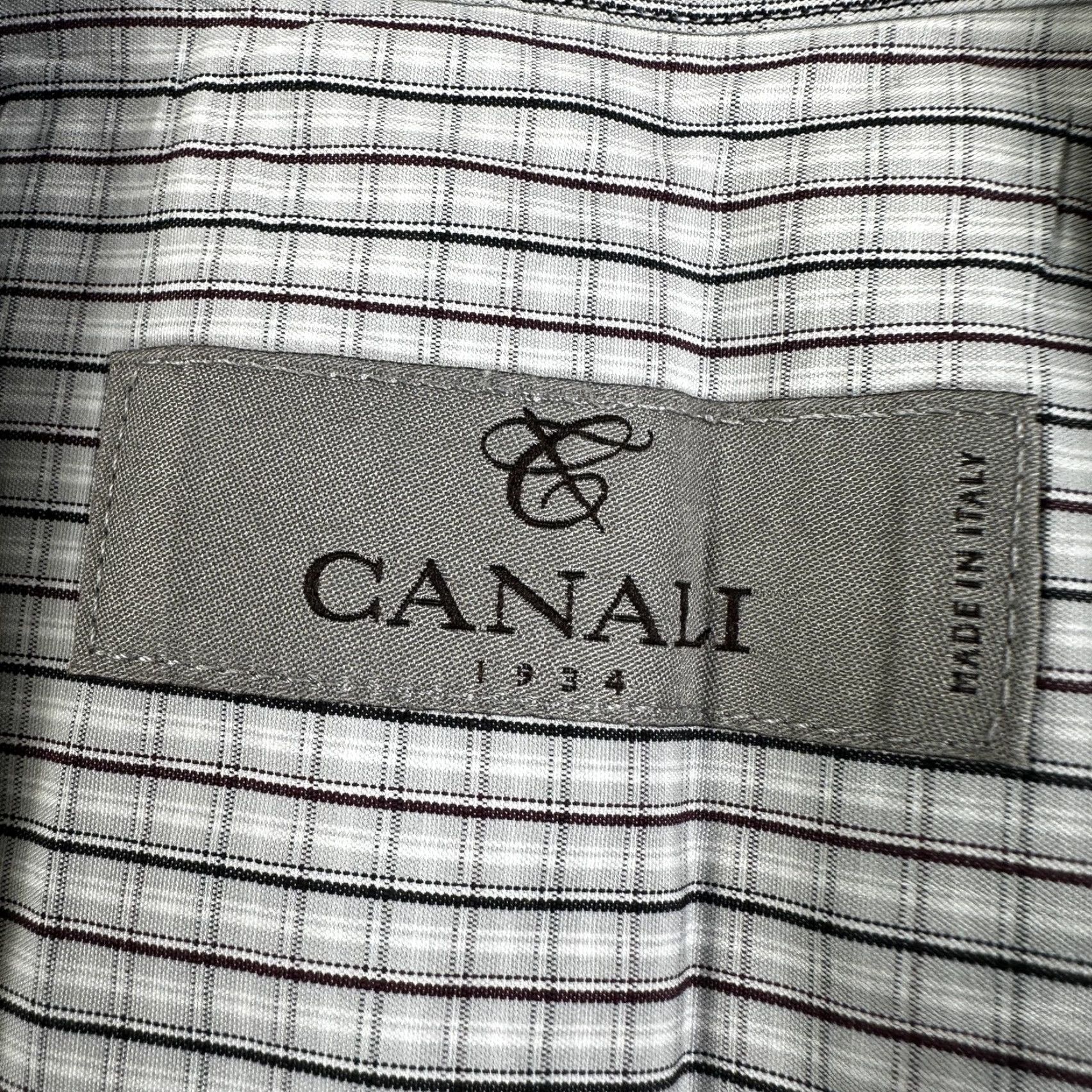Canali Canali Dress Shirt Mens 42 16.5 Gray Check Spread Collar Long Sleeve Mens Size 46R - 2 Thumbnail