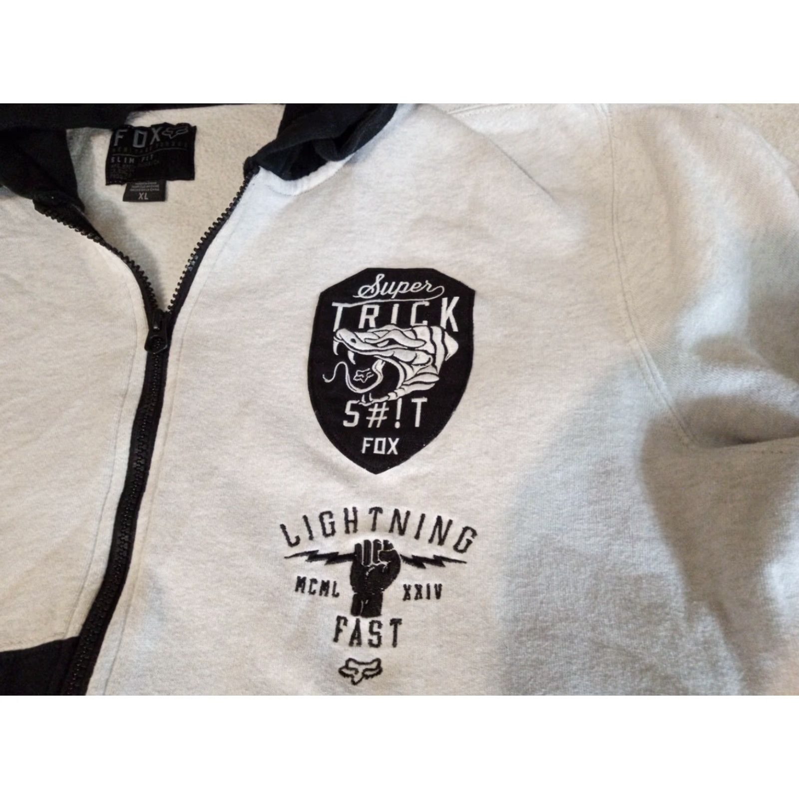 VINTAGE Fox Racing Full Zip Hoodie Mens XL Heritage Forged Y2K Black White Multicolor Logo Graphic Print Hooded Sports Casual Fall Winter Men