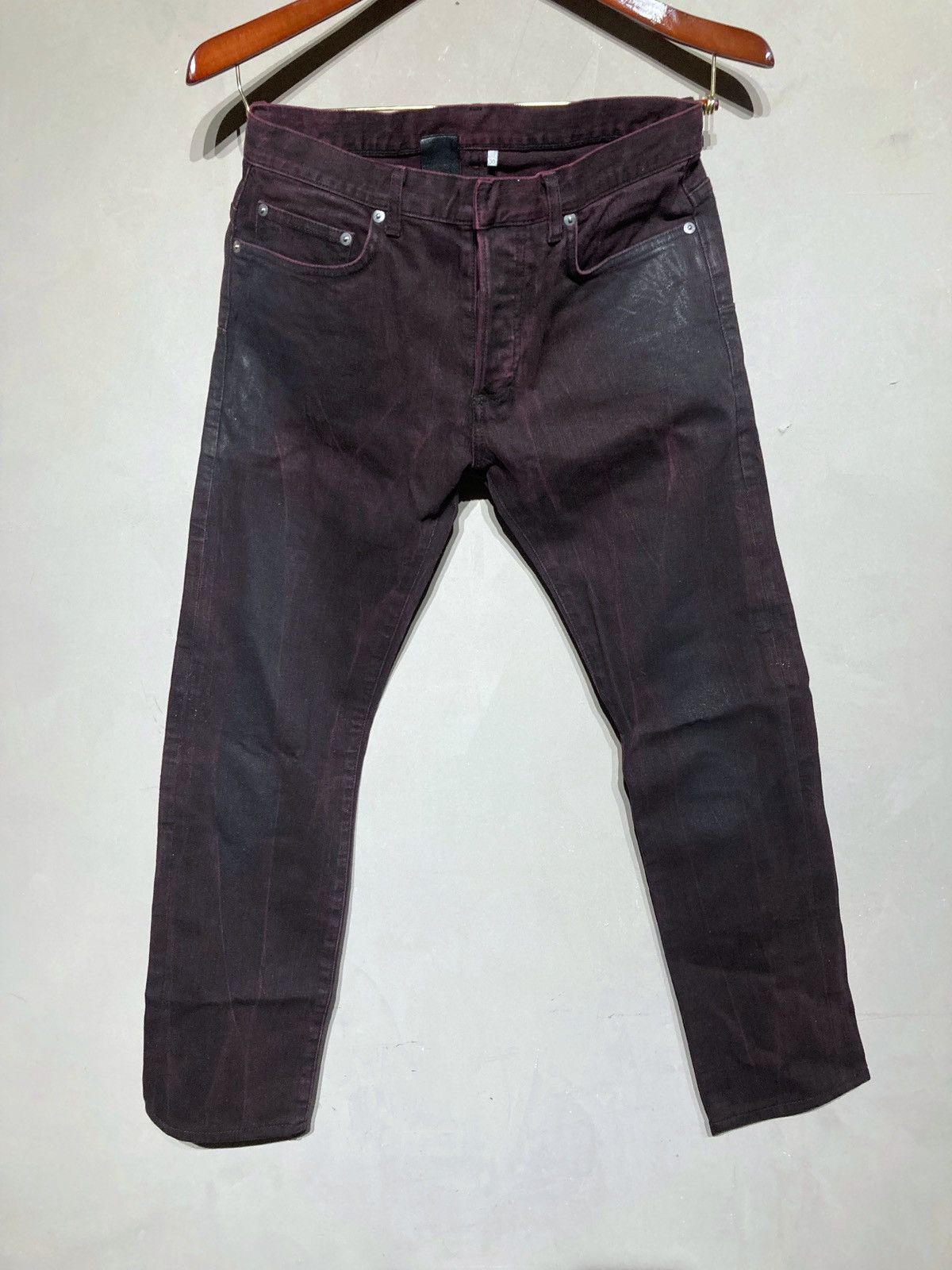 image of Dior Blood Japan Denim Hedi Slimane Skinny Dyed Jeans in Washed Red, Men's (Size 30)