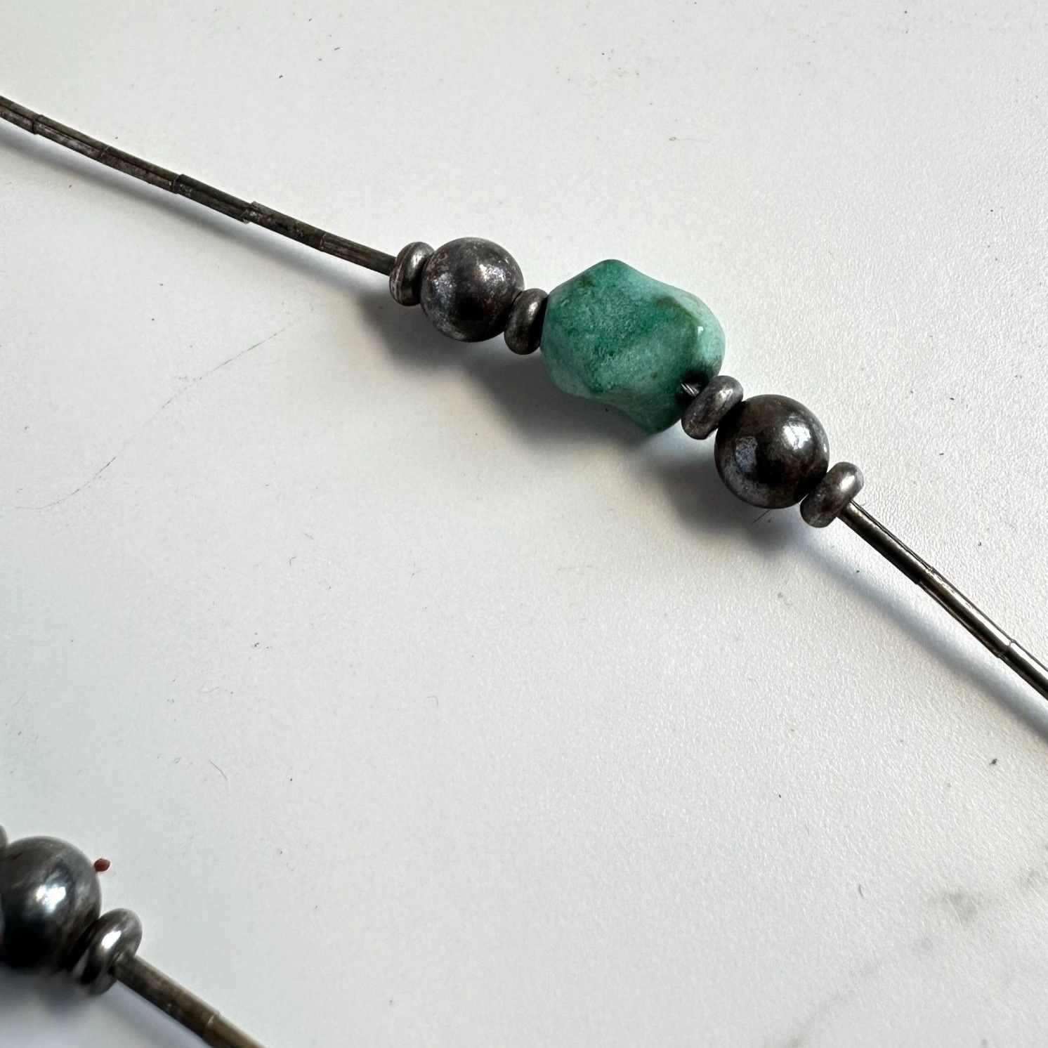 Sterling Silver Vintage Turquoise Nugget Hematite Bead Liquid Silver Necklac Size ONE SIZE - 4 Thumbnail