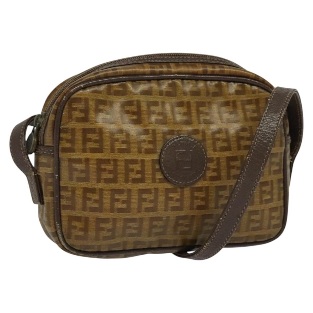 Fendi Zucchino Canvas Shoulder Bag Brown, Women's