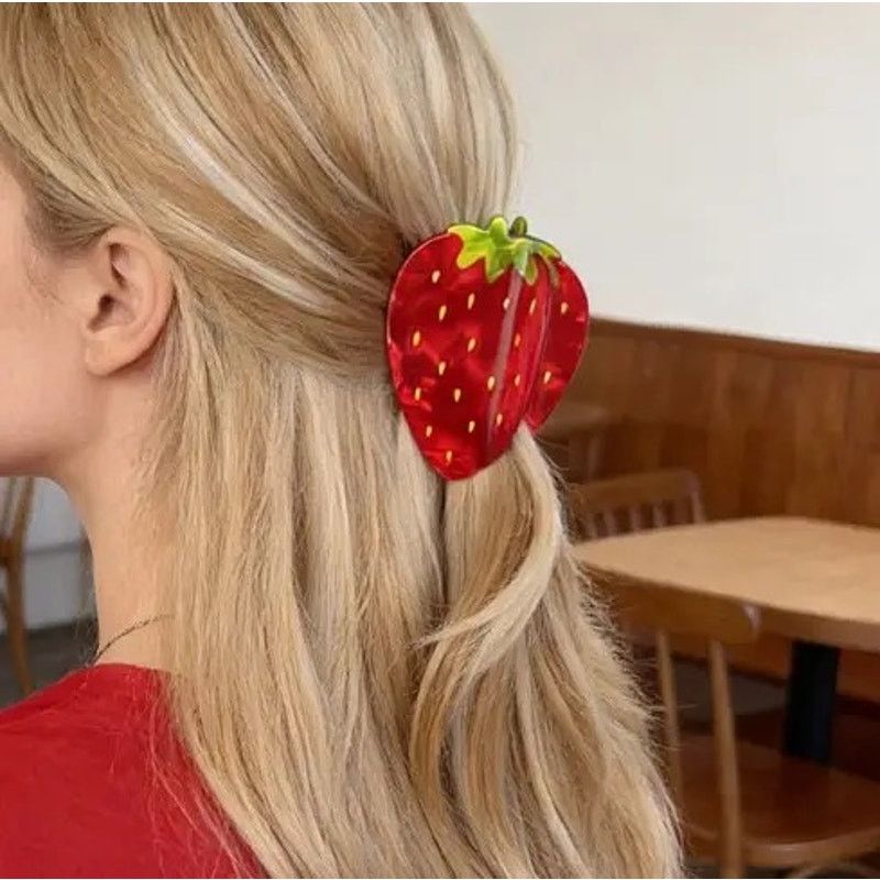 Anthropologie NEW ANTHROPOLOGIE Red Green Strawberry Fruit Hair Claw Clip Size ONE SIZE - 12 Thumbnail