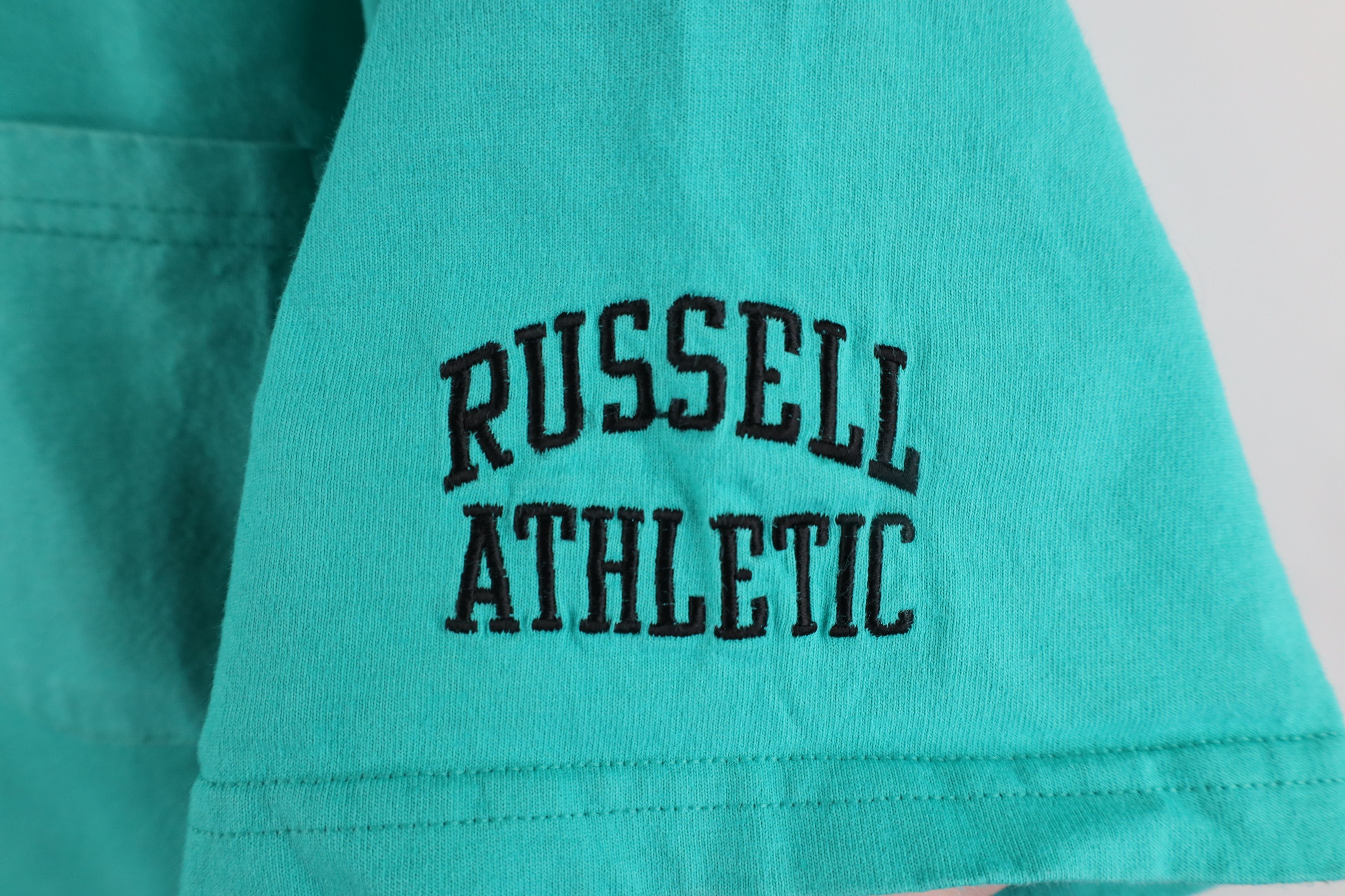 Russell Athletic × Vintage Vintage 90s Russell Athletic Heavyweight Cotton T-Shirt Teal Size US XL / EU 56 / 4 - 4 Thumbnail