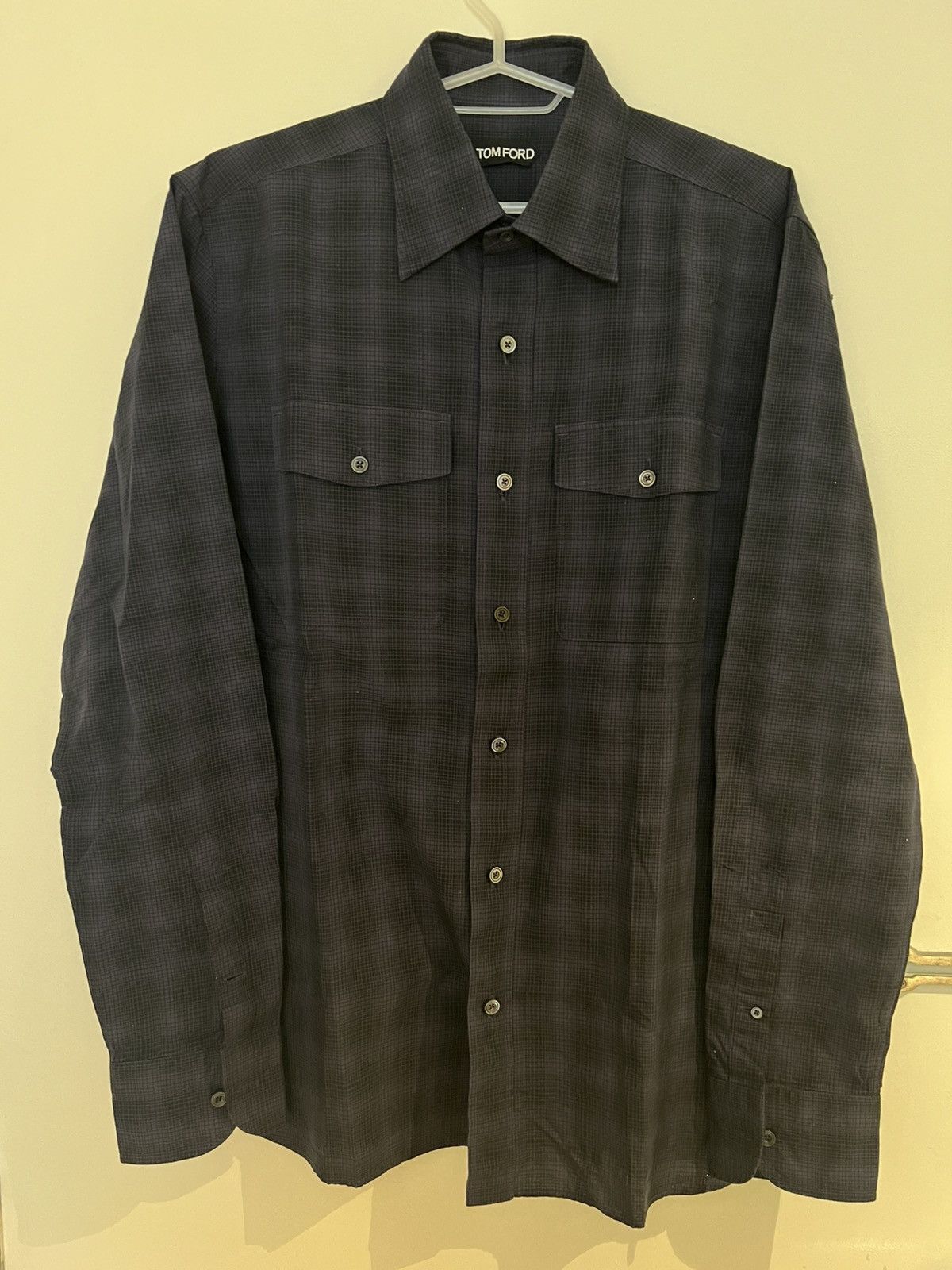 Tom Ford TOM FORD Navy Tartan Size 15/5 39 Long Sleeves Dress Shirt Size US S / EU 44-46 / 1 - 1 Thumbnail