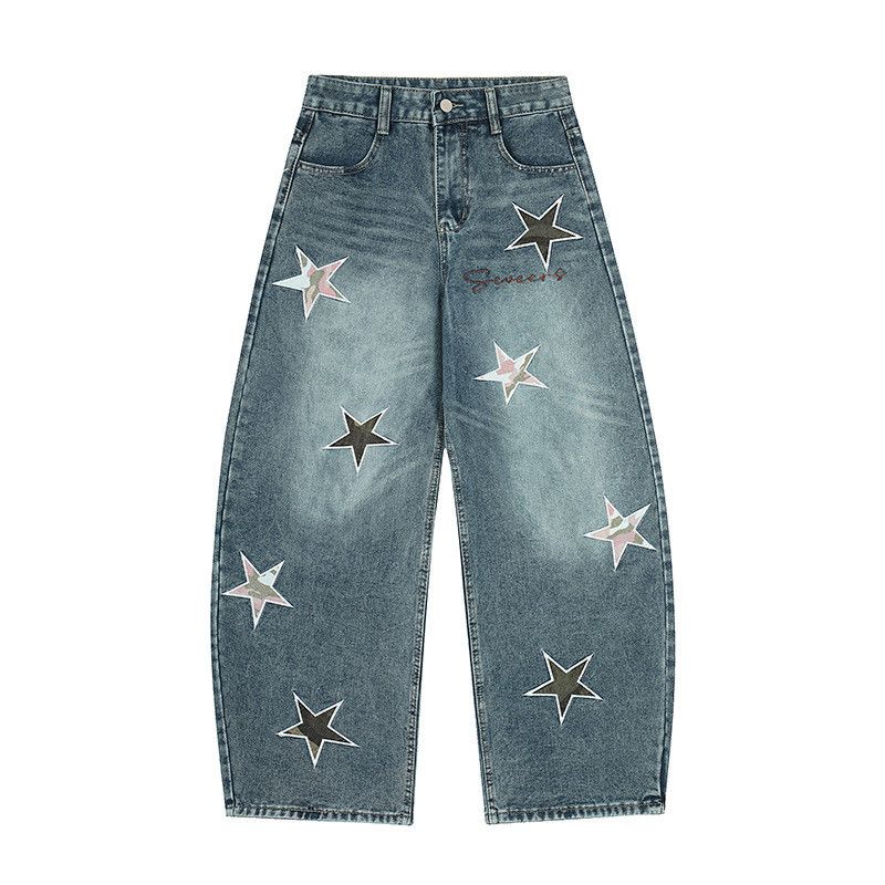 Jean American retro embroidered star loose scimitar washed jeans Size US 32 / EU 48 - 1 Thumbnail