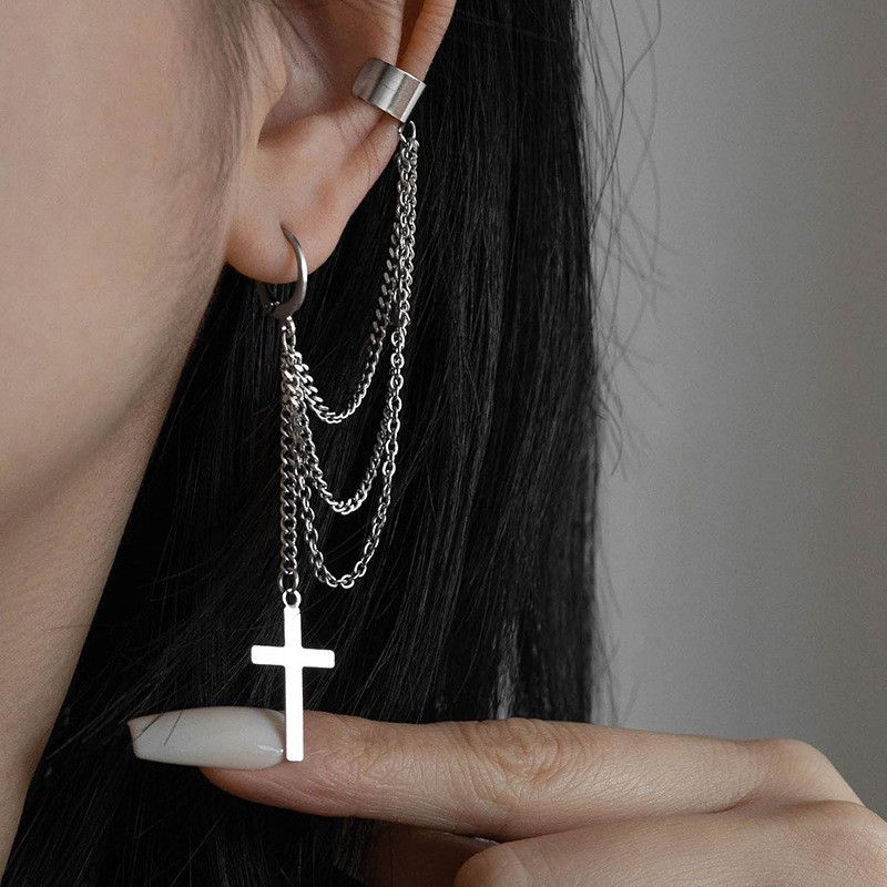 Jewelry × Sterling Silver Cross Vintage Earrings One Pairs Chrome Jewelry Size ONE SIZE - 4 Thumbnail