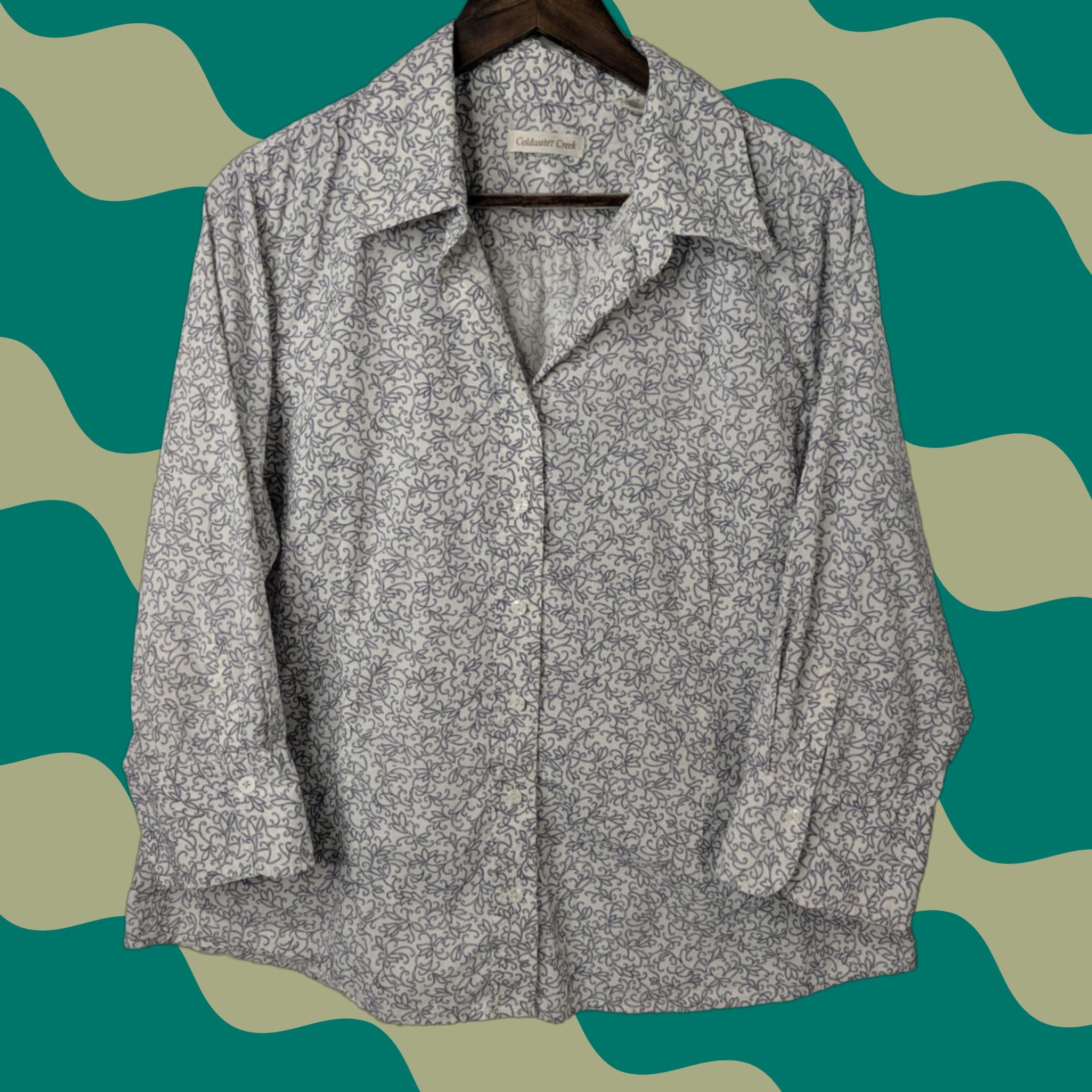 Coldwater Creek Coldwater Creek Blouse Womens XL Floral White 3/4 Sleeve V-Neck Button Cotton Size XL / US 12-14 / IT 48-50 - 1 Thumbnail