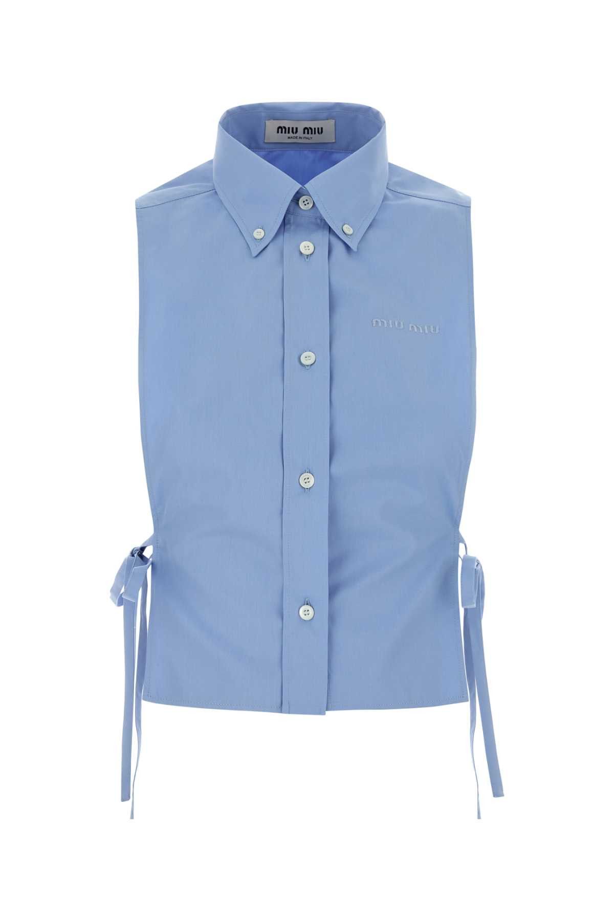 Miu Miu Cerulean Blue Poplin Shirt Size M / US 6-8 / IT 42-44 - 1 Thumbnail
