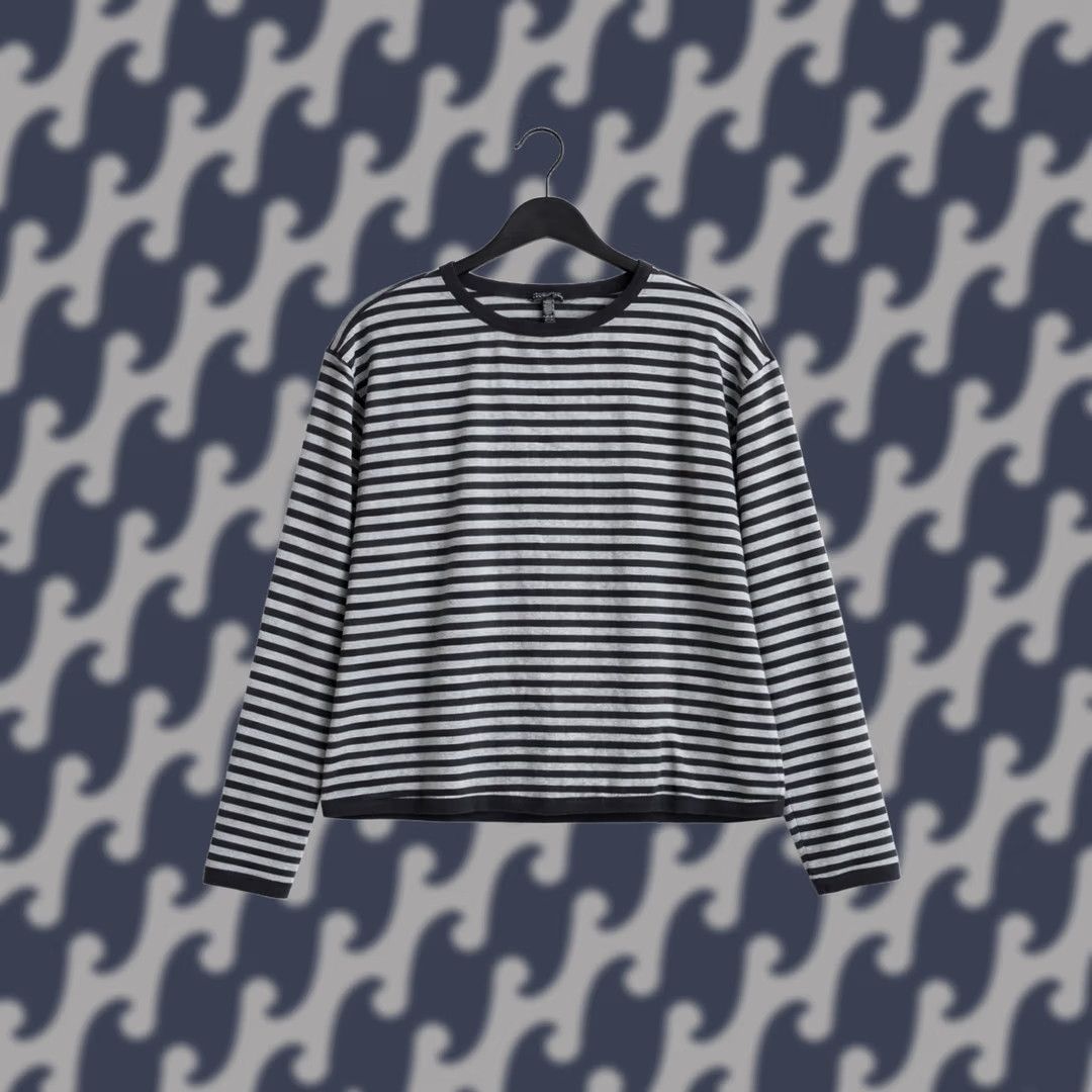 Eileen Fisher Eileen Fisher Striped Long Sleeve Top S Gray Black Boxy Minimalist Organic Style Shirt Womens Pullover Crewneck Knit Stretch - Size S / US 4 / IT 40 - 1 Thumbnail