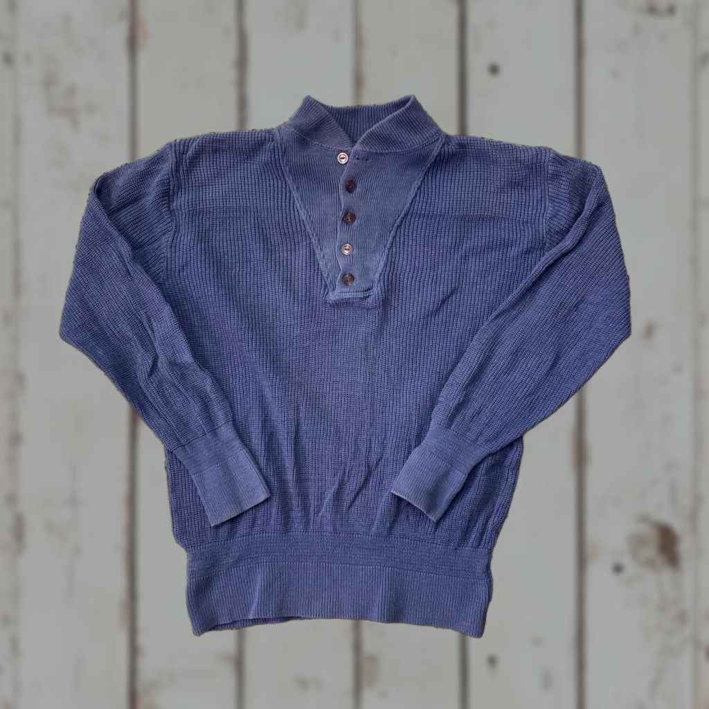 Vintage VINTAGE LL Bean Henley Women Large Blue Sweater Made in USA Stretch Size L / US 10 / IT 46 - 1 Thumbnail