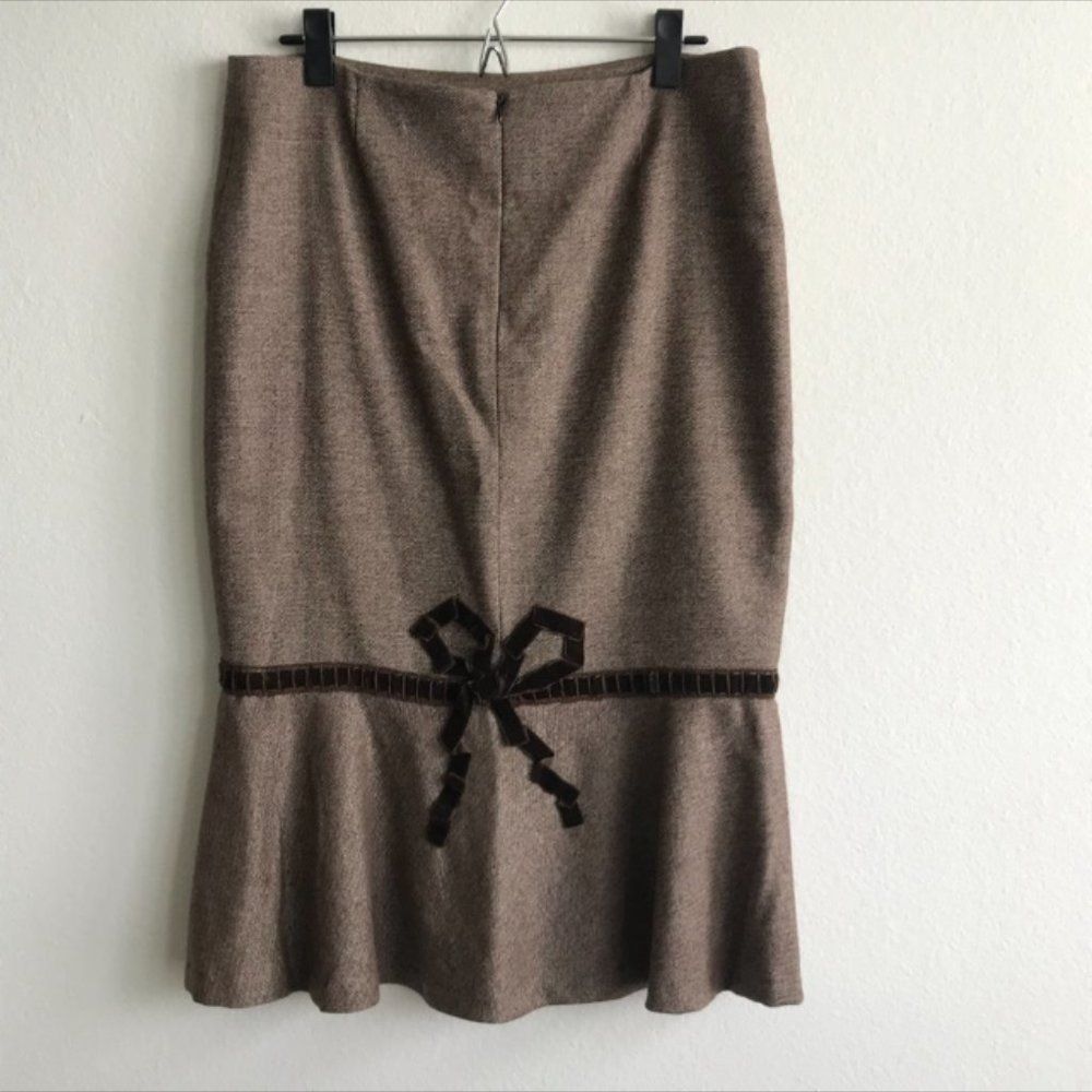 Luisa Beccaria Brown Tweed Wool Midi Skirt 44 / 8 US