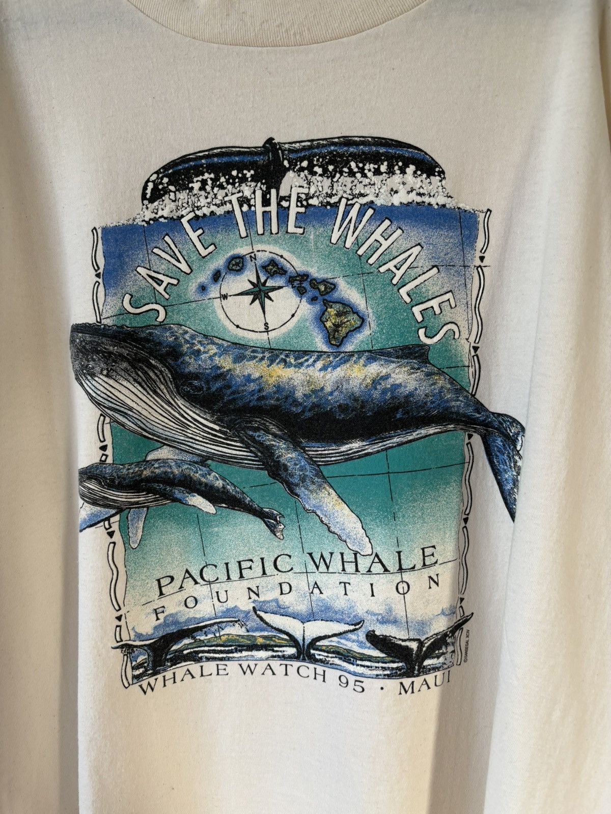 Anvil Vintage 90s Save The Whales Art Nature Tee Size US XL / EU 56 / 4 - 2 Thumbnail