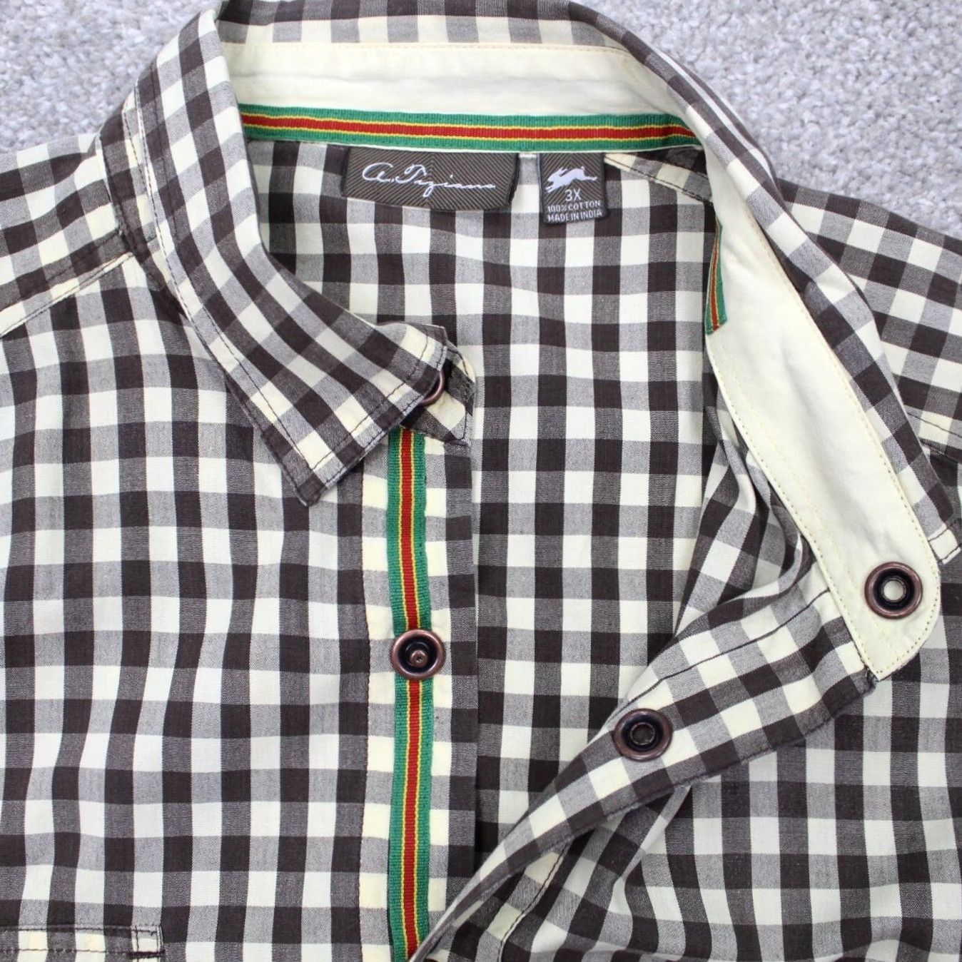 Vintage A. Tiziano Shirt Mens 3XL XXXL Brown/Yellow Plaid Long Sleeve Cotton Button Up Shirt Size US XXL / EU 58 / 5 - 7 Thumbnail