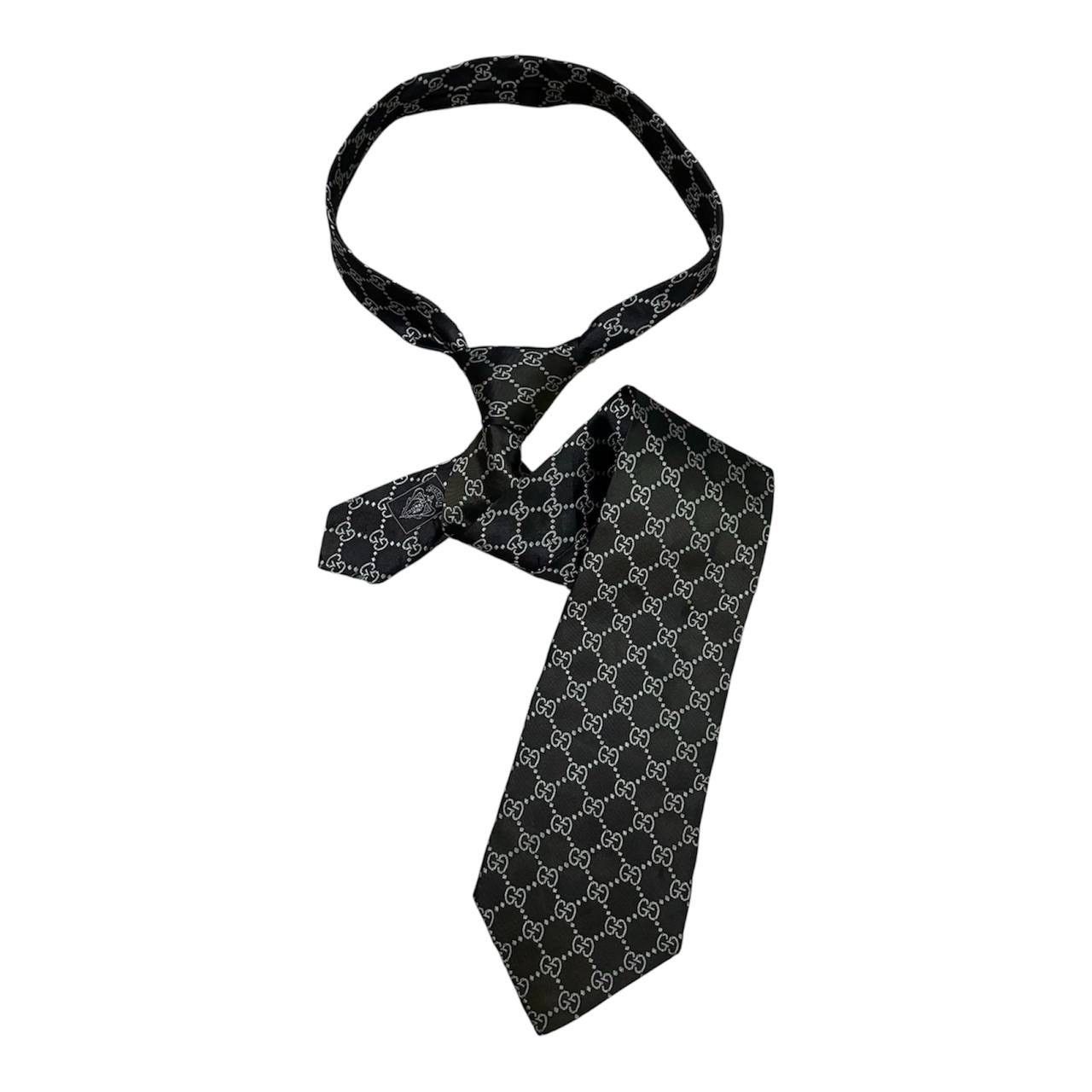 Silk Gucci GG Patern Neck Tie Black White