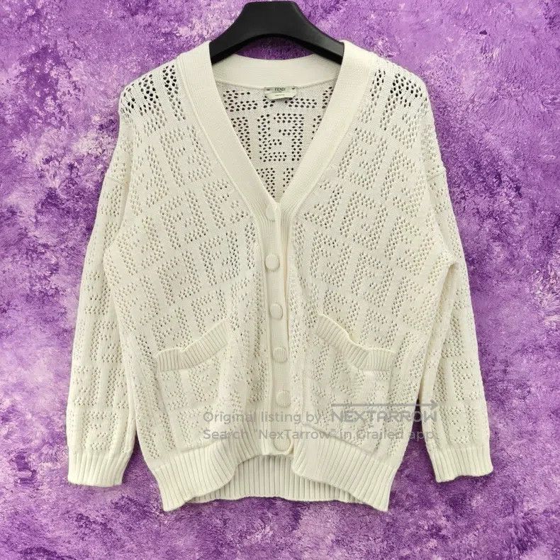 Fendi Fendi Cutout knit cardigan, beige Size 4XL / US 24-26 - 1 Thumbnail