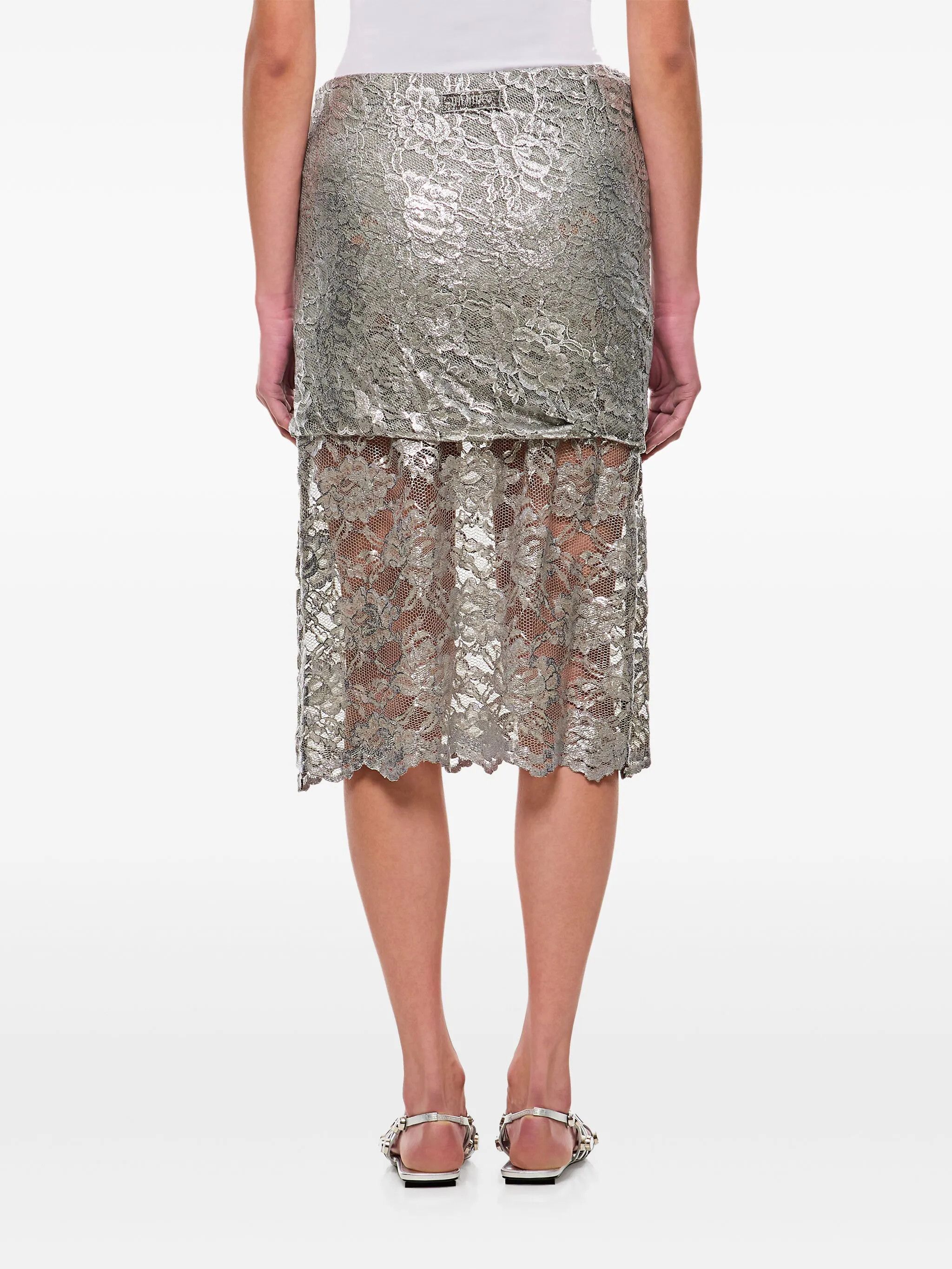 The Attico o1s22i1n0325 Lace Midi Skirt in Silver Size 28" / US 6 / IT 42 - 3 Thumbnail
