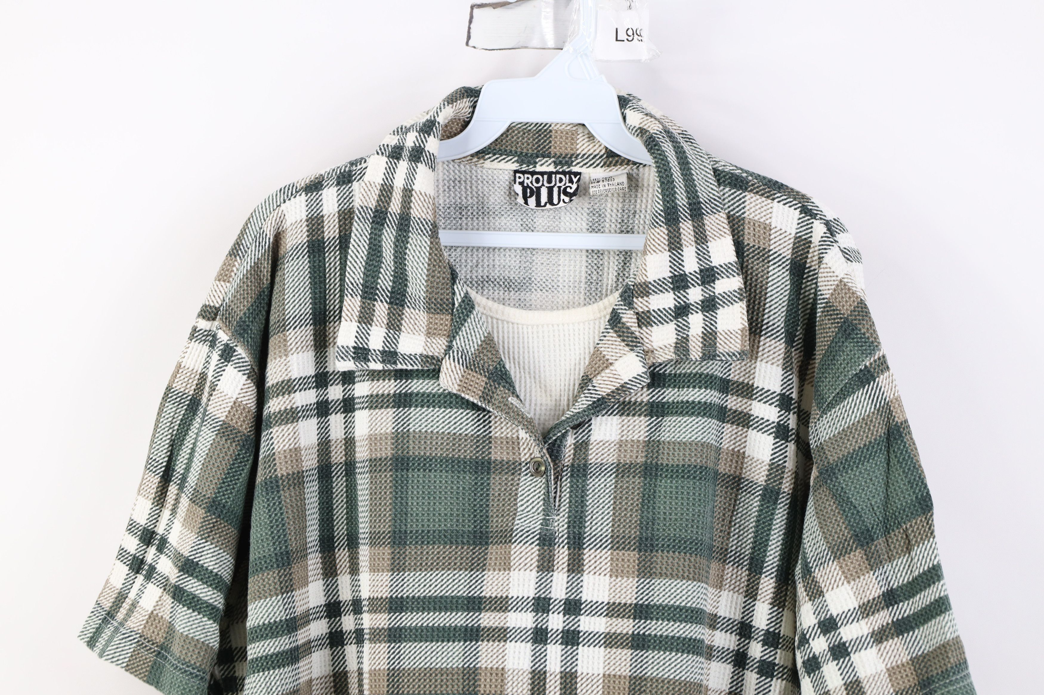 Vintage Vintage 90s Streetwear Waffle Knit Collared Polo Shirt Plaid Size 3XL / US 20-22 - 2 Thumbnail