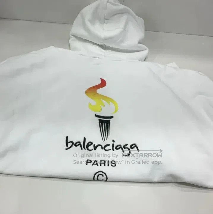 Balenciaga White Long Sleeve Hoodie with Logo.