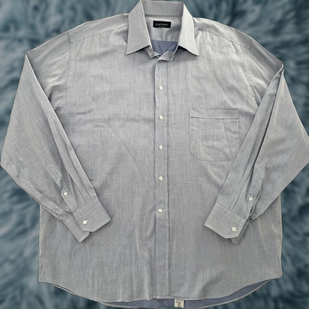 Canali VINTAGE Canali Dress Shirt Men 17.5 Blue Cotton Long Sleeve Collared Italian Classic Size US XL / EU 56 / 4 - 1 Thumbnail