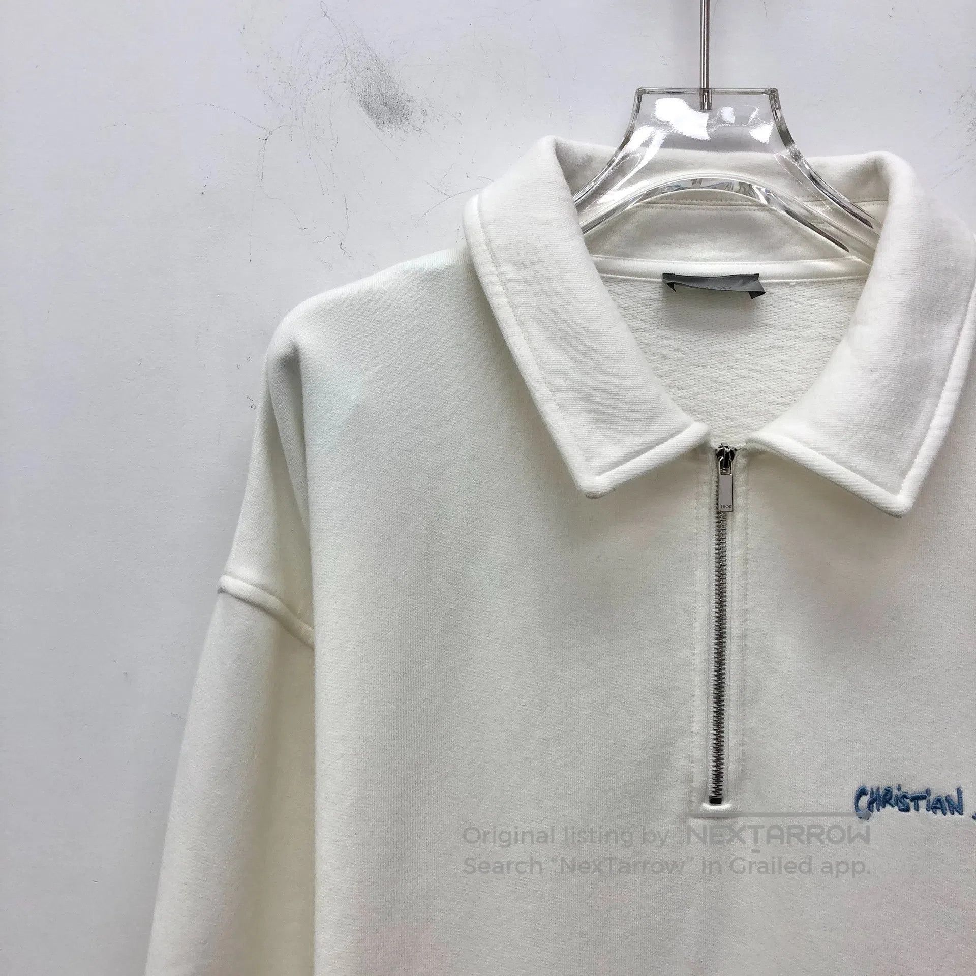 Dior Dior White Logo Embroidered Cotton Collar Half-Zip Long-Sl Size US M / EU 48-50 / 2 - 3 Thumbnail