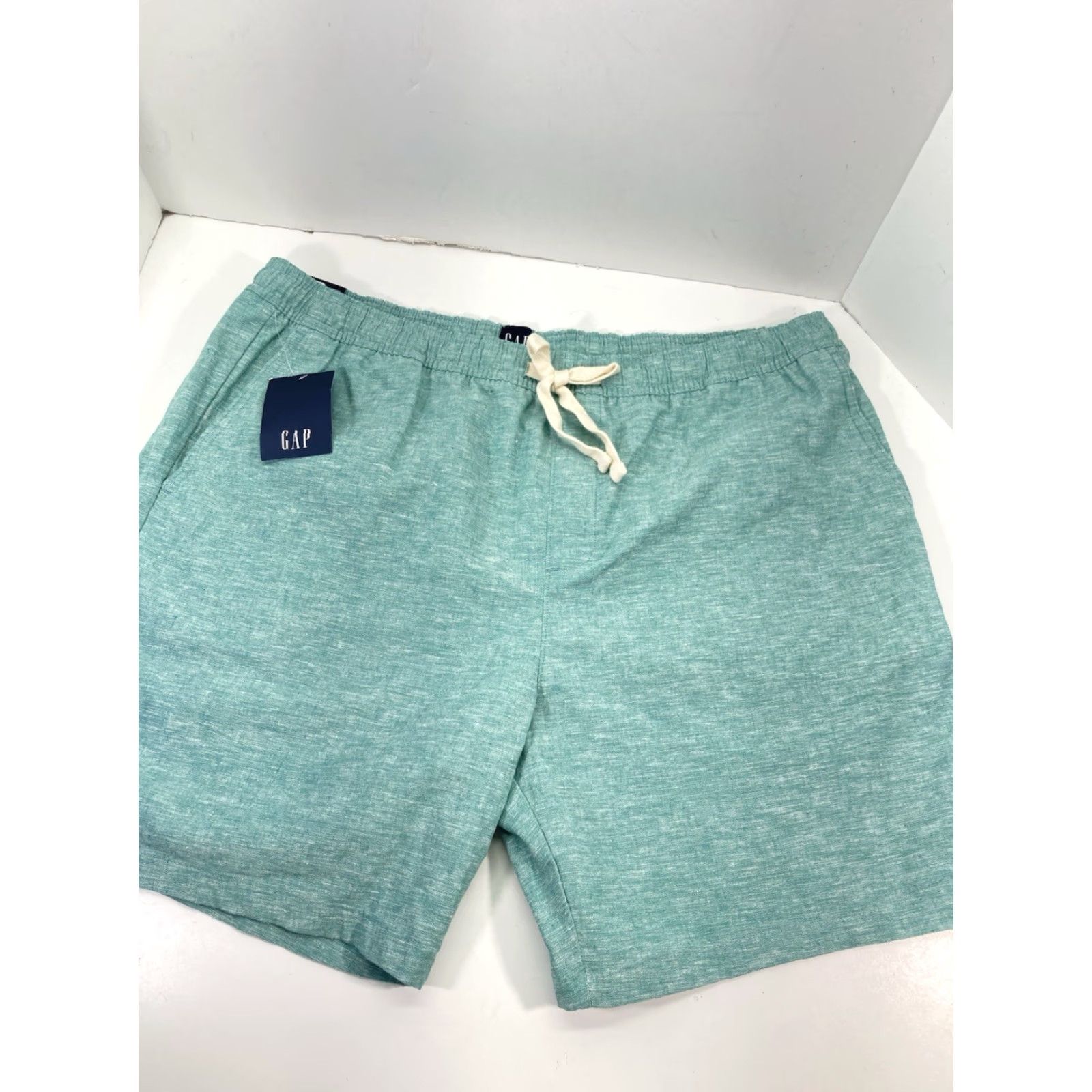 Gap Gap Shorts Men 2XL Green Linen Cotton Elastic Waist Drawstring Pockets Chino 42X10 Regular Pockets Size US 39 - 5 Thumbnail