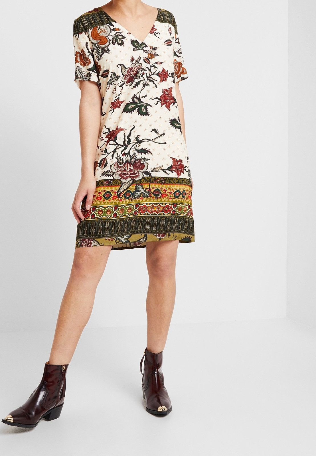 Desigual Desigual Womens Floral Boho Short Sleeve Mini Dress V Neck Size M / US 6-8 / IT 42-44 - 2 Thumbnail