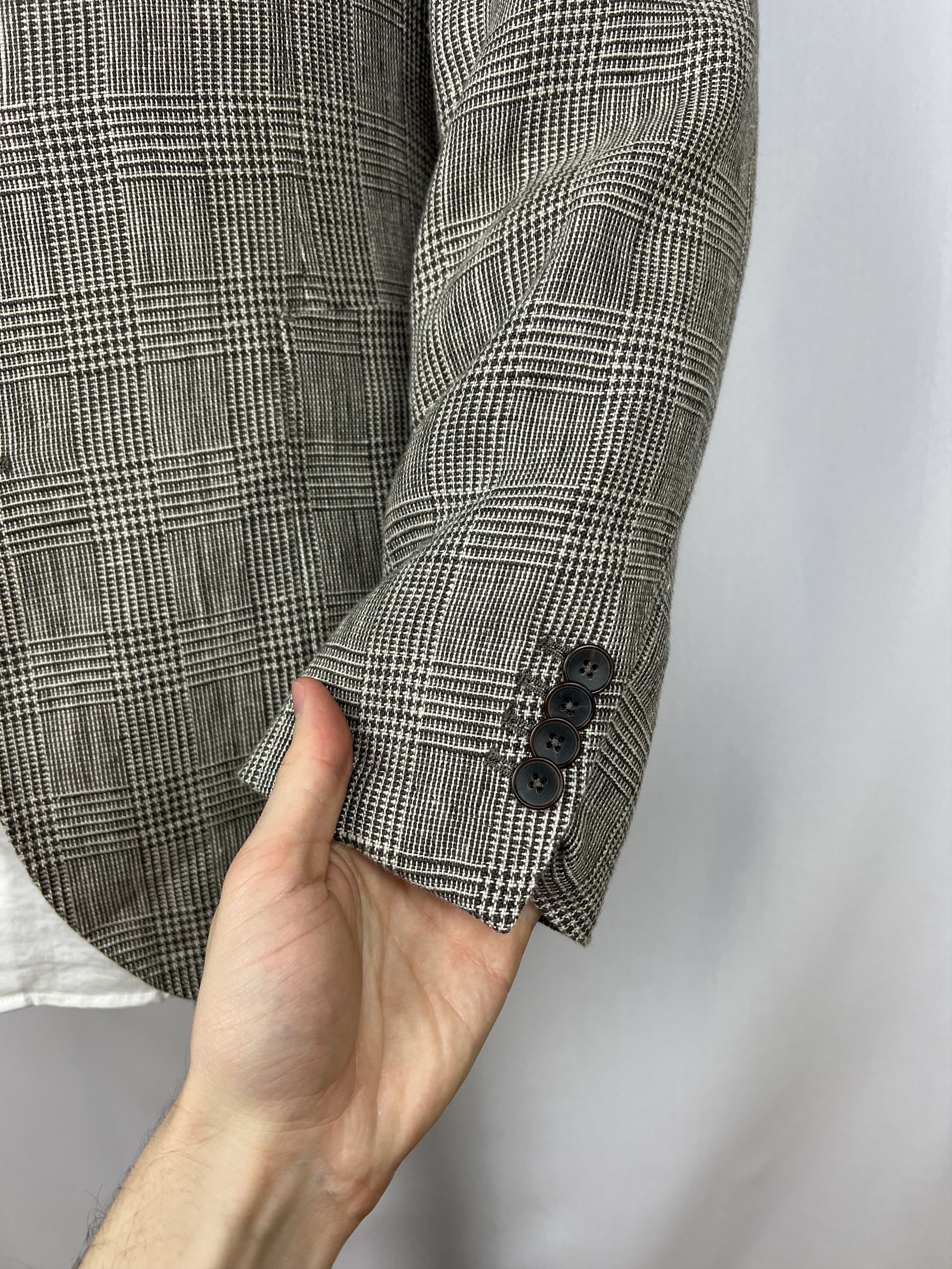 Italic PELIKAMO Zurich Beige-Gray Plaid Linen Unlined Sport Coat Size 38R - 9 Thumbnail