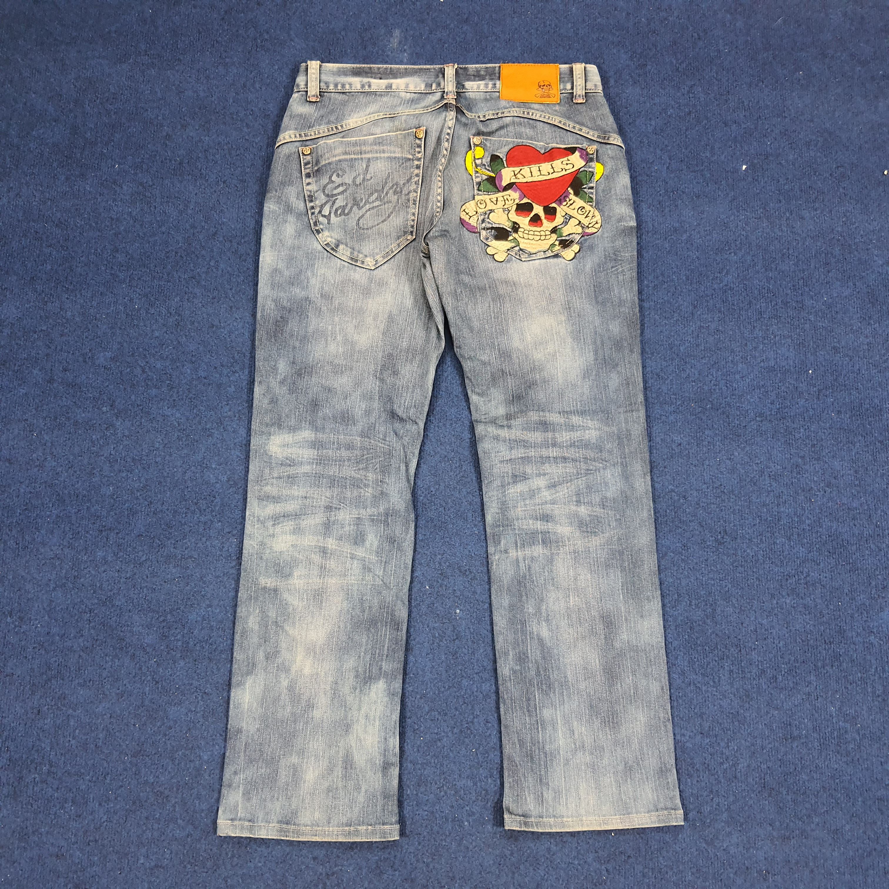 Ed Hardy × Vintage Vintage Ed Hardy Love Kills Slowly Embroidered Jeans Size US 31 - 1 Thumbnail
