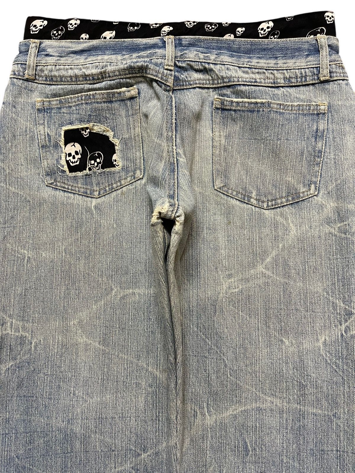 If Six Was Nine Vintage Japanese Mud Thunder Wash Patch Skull Distress Jeans Size US 31 - 5 Thumbnail