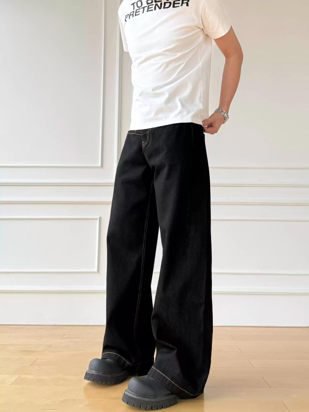 Other Black Wide-Leg Cuffed Jeans Size US 32 / EU 48 - 5 Thumbnail