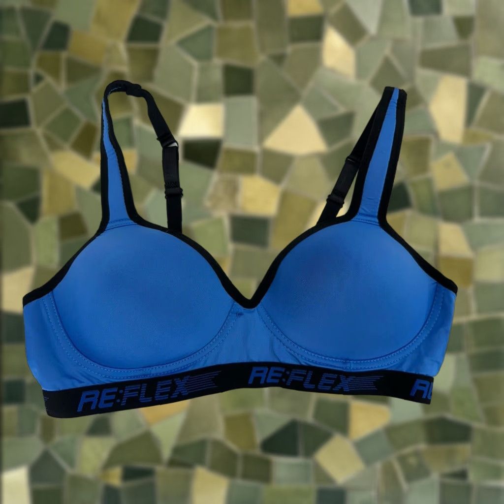 Vintage ReFlex Womens Bra Size 1X Blue Padded Sports Bra Adjustable Size ONE SIZE - 1 Thumbnail