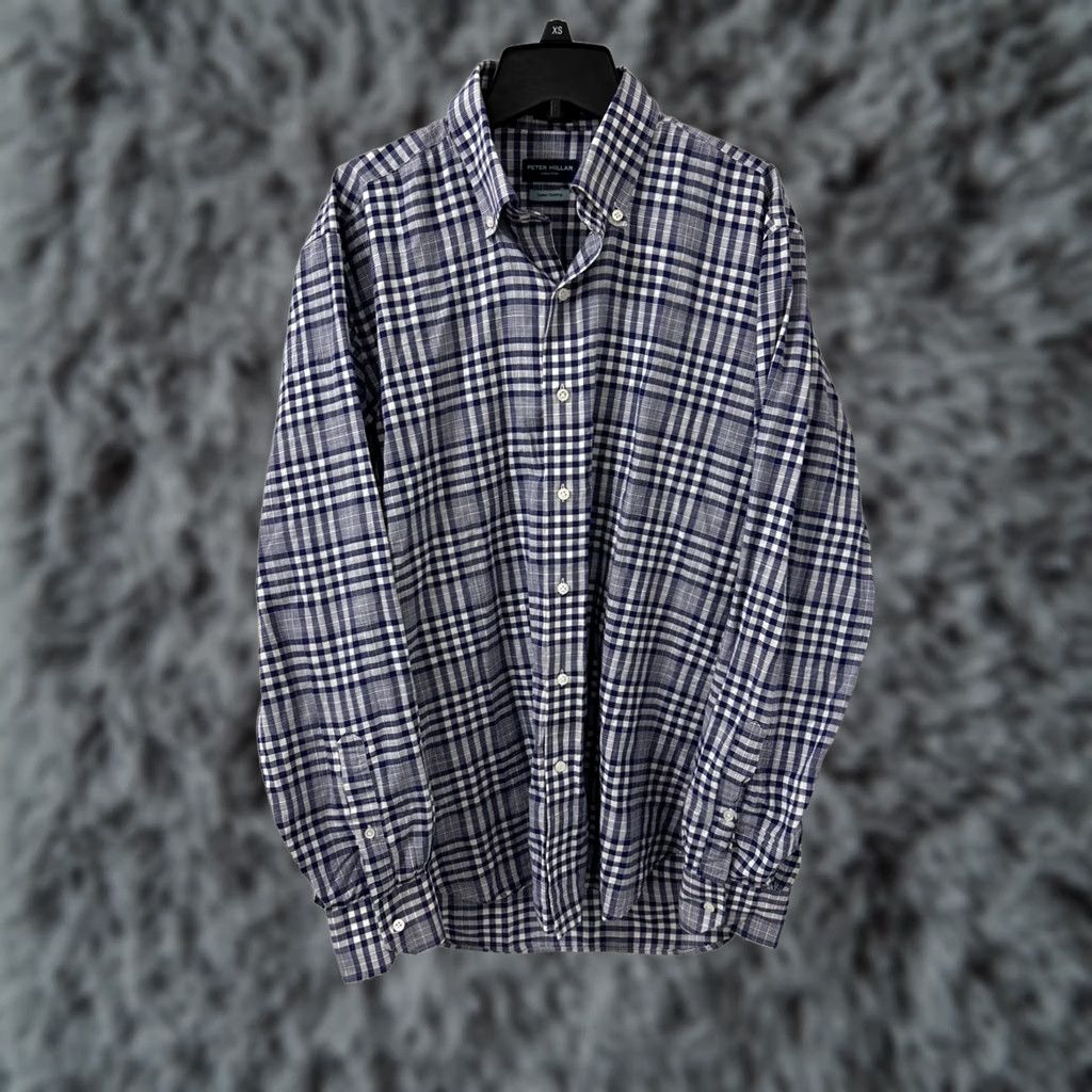 Peter Millar Peter Millar Summer Chambray Shirt Mens Large Blue White Plaid Casual Button Up Size US L / EU 52-54 / 3 - 1 Thumbnail