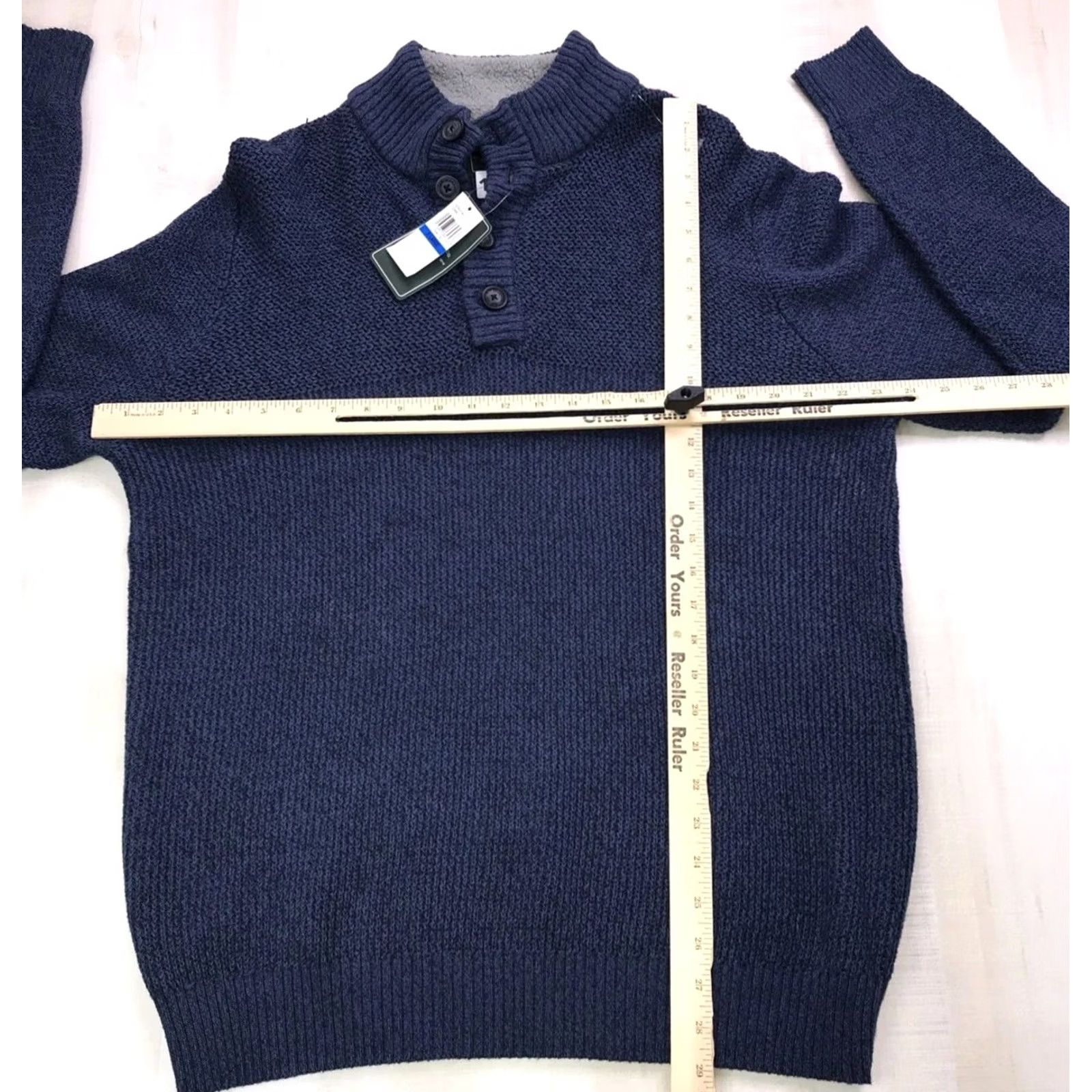 Vintage G.H. Bass & Co Knit Quarter Button Mock Neck Sweater XL Men Blue Cotton Blend NWT Pullover Size US XL / EU 56 / 4 - 6 Thumbnail