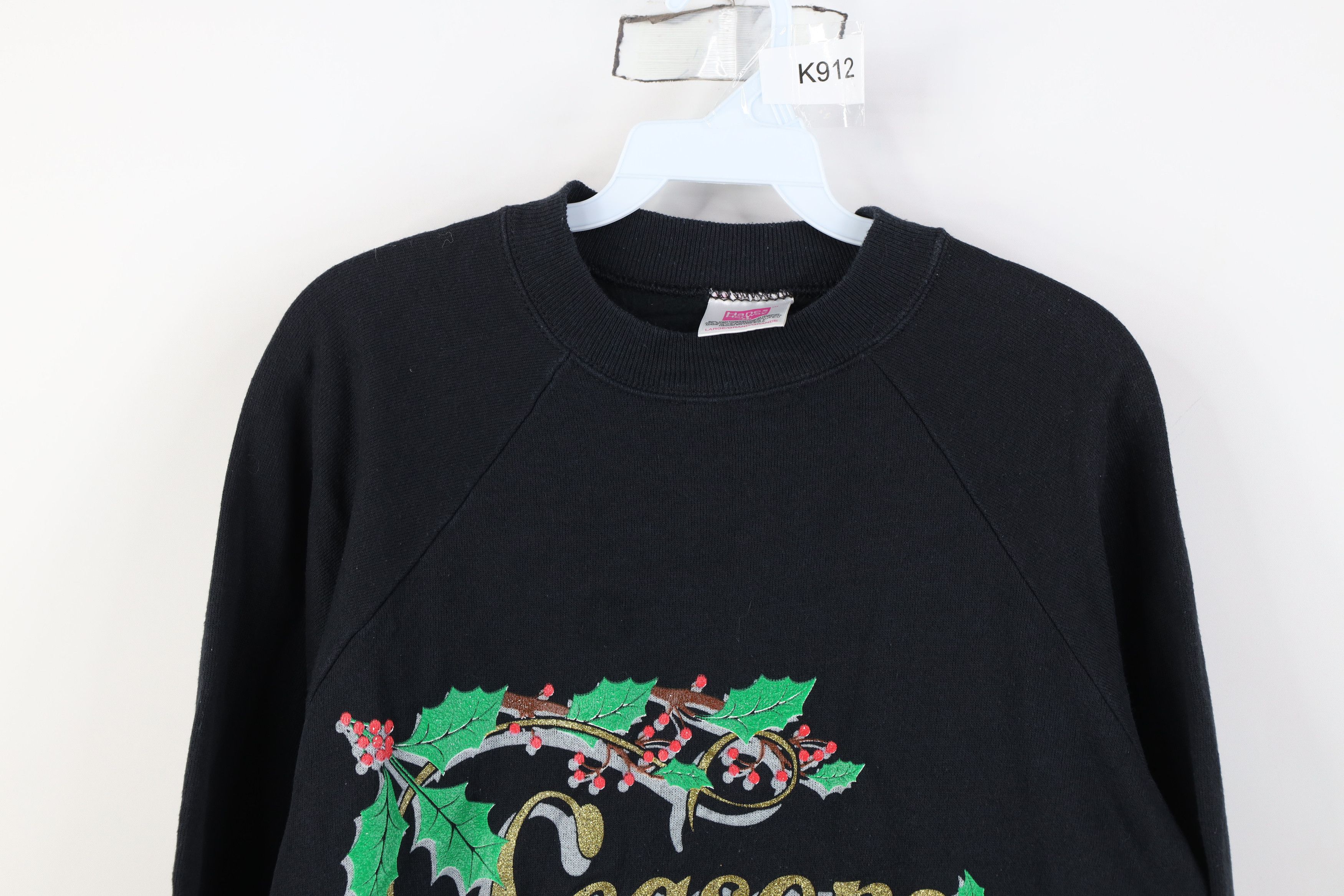 Vintage Vintage 90s Christmas Seasons Greetings Sweatshirt Black USA Size L / US 10 / IT 46 - 2 Thumbnail