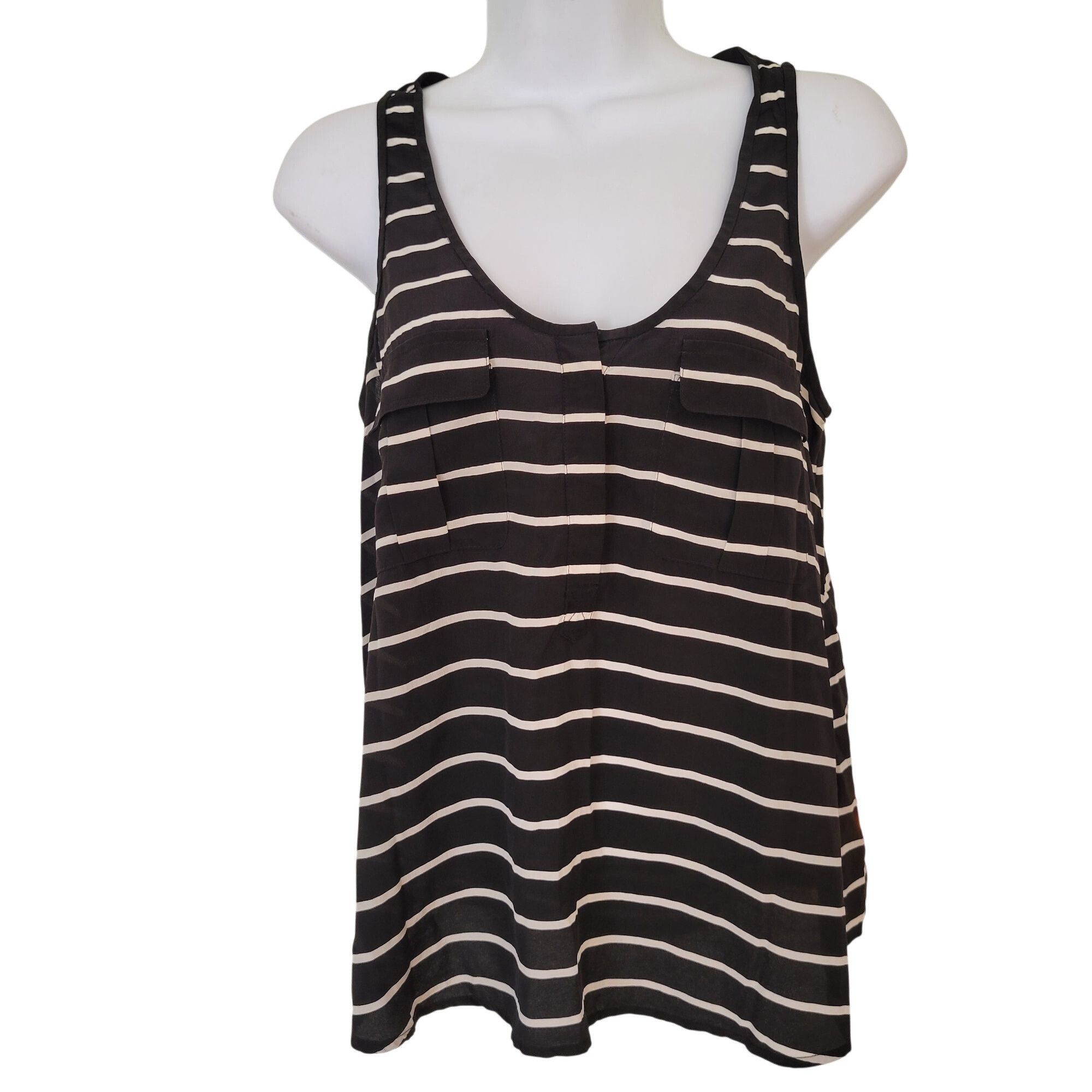 Joie Joie M Black White Striped Sleeveless Silk Tank Top Front Po Size M / US 6-8 / IT 42-44 - 1 Thumbnail
