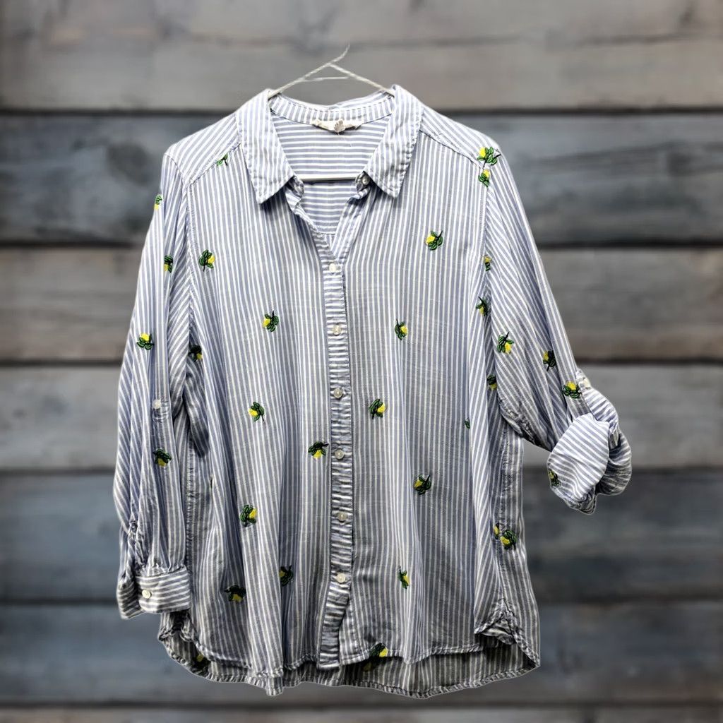 Vintage Jane + Delancey Button Down Shirt Womens 1X Rayon Roll Tab Blue Floral Shirt Women Long Sleeve Button-Up Beach Lightweight Vintage: No Size XL / US 12-14 / IT 48-50 - 1 Thumbnail