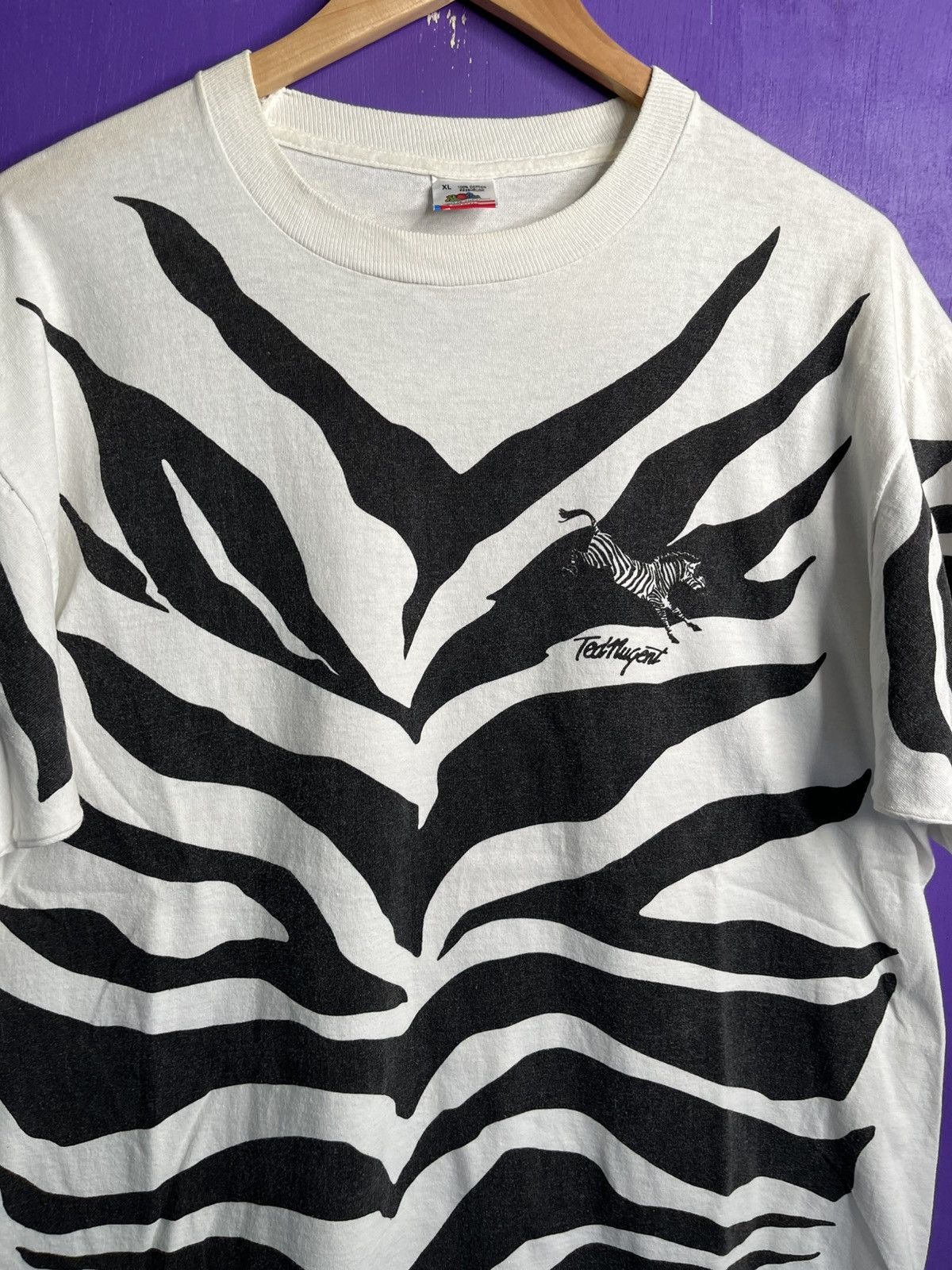 Band Tees × Vintage Vintage 1993 Ted Nugent zebra print AOP tour t-shirt Size US XL / EU 56 / 4 - 3 Thumbnail