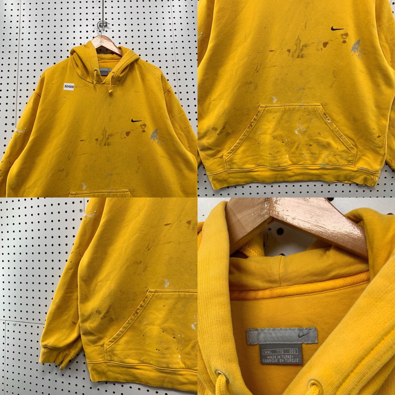 Nike VINTAGE Nike Hoodie Mens XL Yellow Swoosh Distressed Paint 27x28.5 Pullover Sweatshirt Size US XL / EU 56 / 4 - 8 Thumbnail
