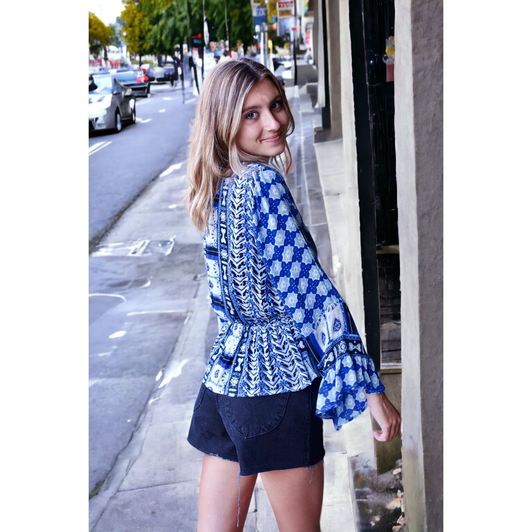 Free People NWT - Free People Rosalie Wrap Top Indigo Combo Size: XS Size XS / US 0-2 / IT 36-38 - 4 Thumbnail