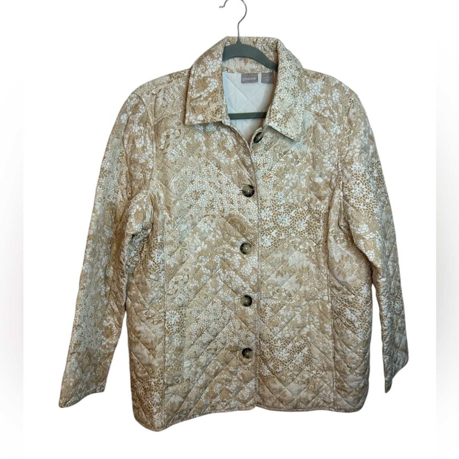 Chicos Nwt Chico’s Beige Lace Pattern Quilted Jacket Size XL / US 12-14 / IT 48-50 - 1 Thumbnail