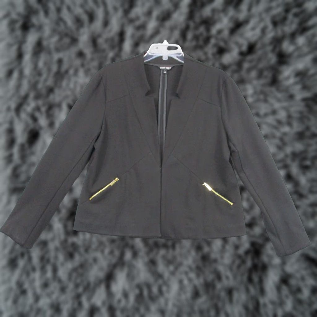 Ellen Tracy Ellen Tracy Women Blazer Jacket Black Large Zipper Pockets Gold Accents Size L / US 10 / IT 46 - 1 Thumbnail