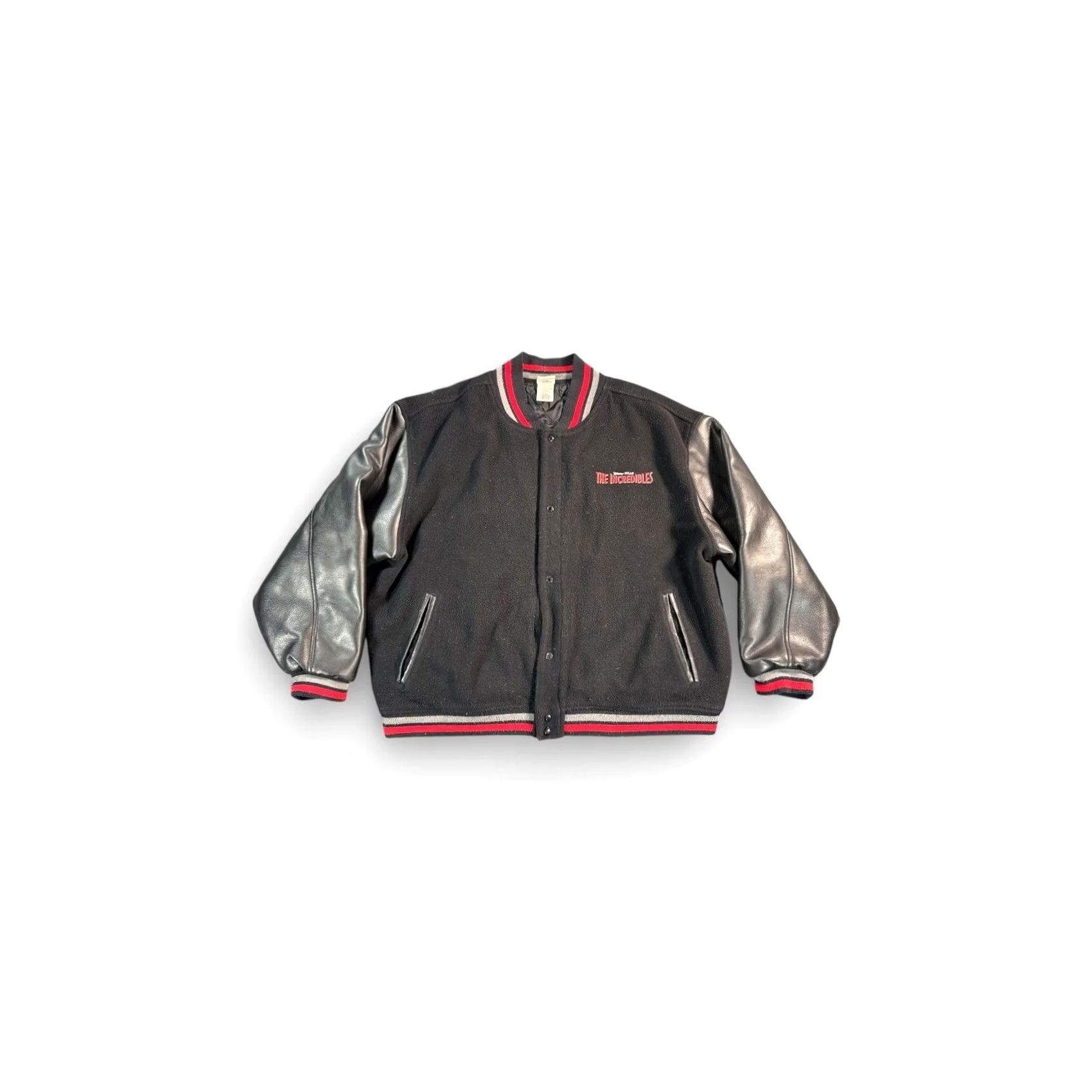 Disney VINTAGE The Incredibles Disney Pixar varsity jacket Mens XL Black Leather Wool Size US XL / EU 56 / 4 - 2 Thumbnail
