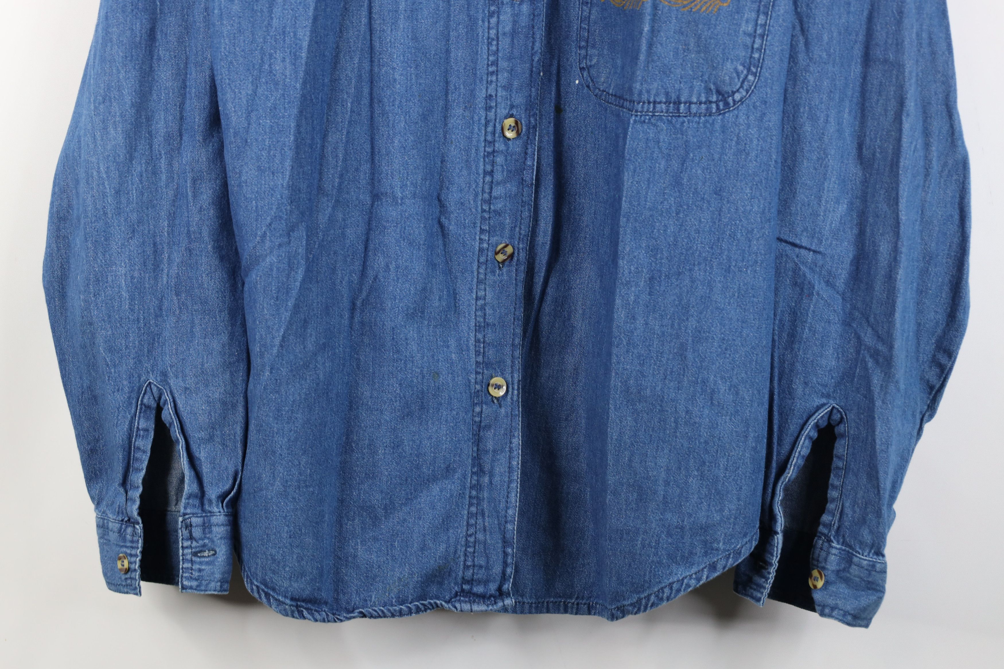 Vintage Vintage 90s Streetwear Abstract Sunflower Denim Button Shirt Size 3XL / US 20-22 - 3 Thumbnail