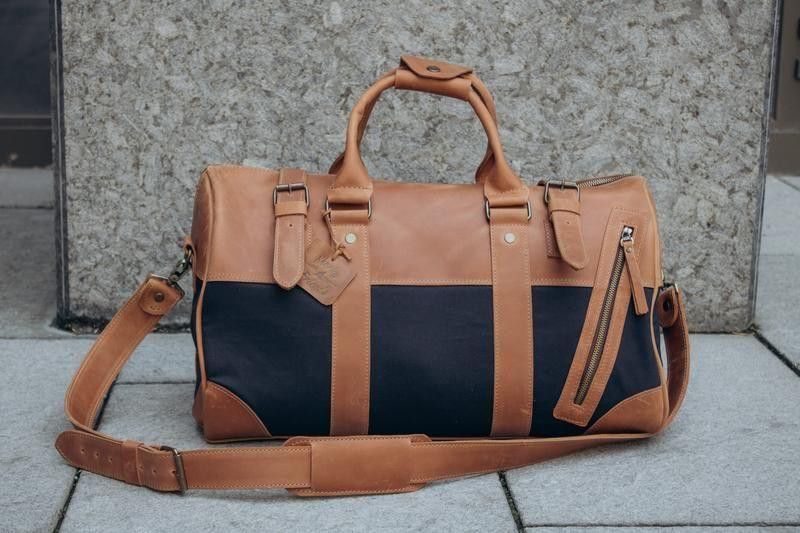 Handmade Genuine leather and thick canvas. Leather Weekender Size ONE SIZE - 4 Thumbnail